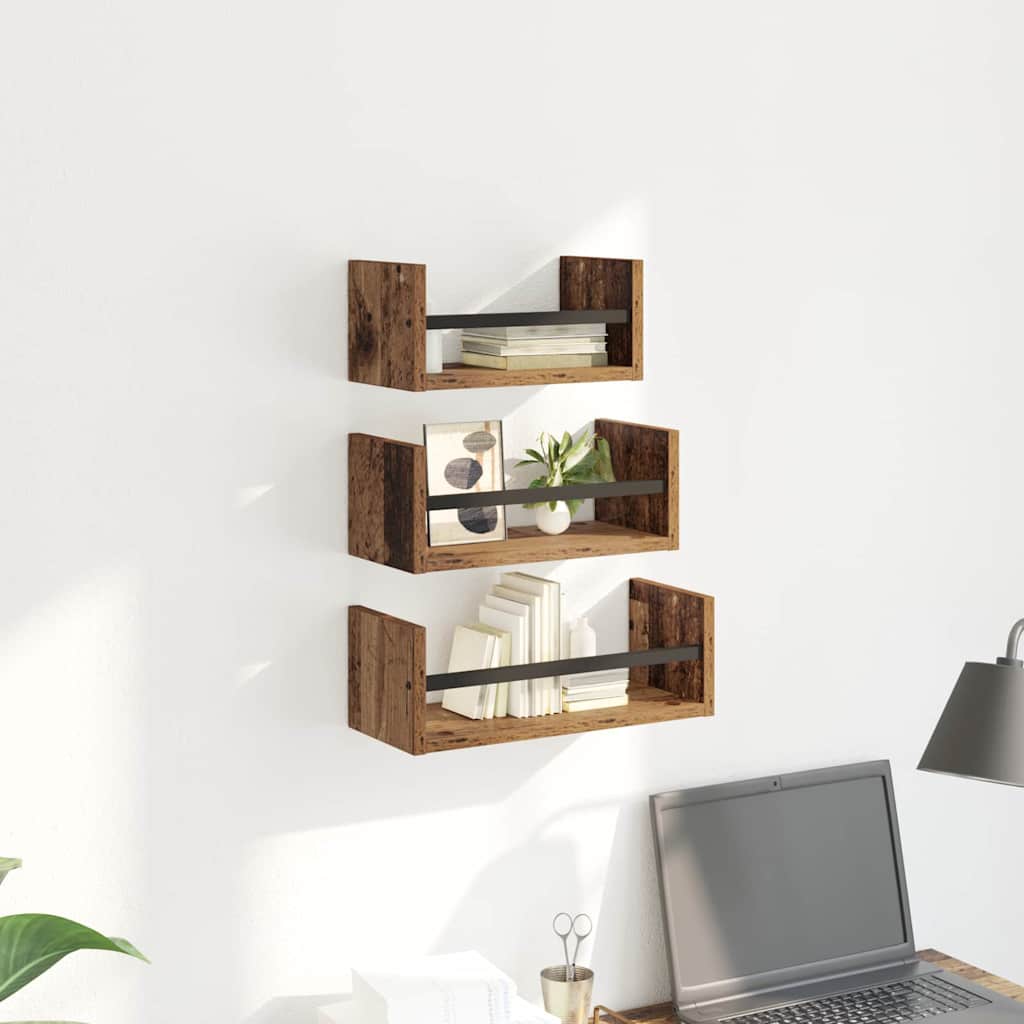 Set zidnih polica 3 pcs Staro drvo 40x16x14cm Konstruirano drvo