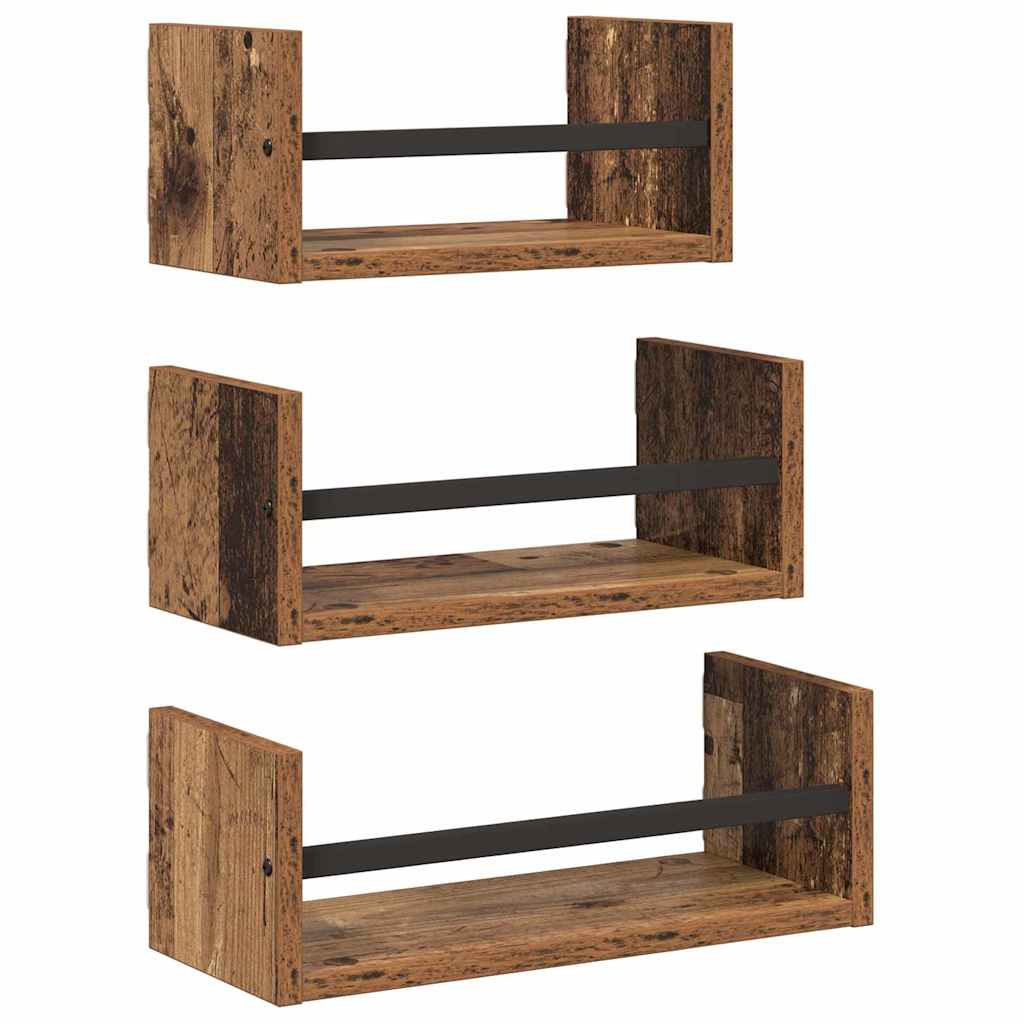 Set zidnih polica 3 pcs Staro drvo 40x16x14cm Konstruirano drvo