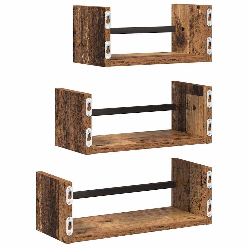 Set zidnih polica 3 pcs Staro drvo 40x16x14cm Konstruirano drvo
