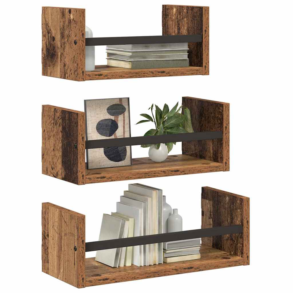 Set zidnih polica 3 pcs Staro drvo 40x16x14cm Konstruirano drvo