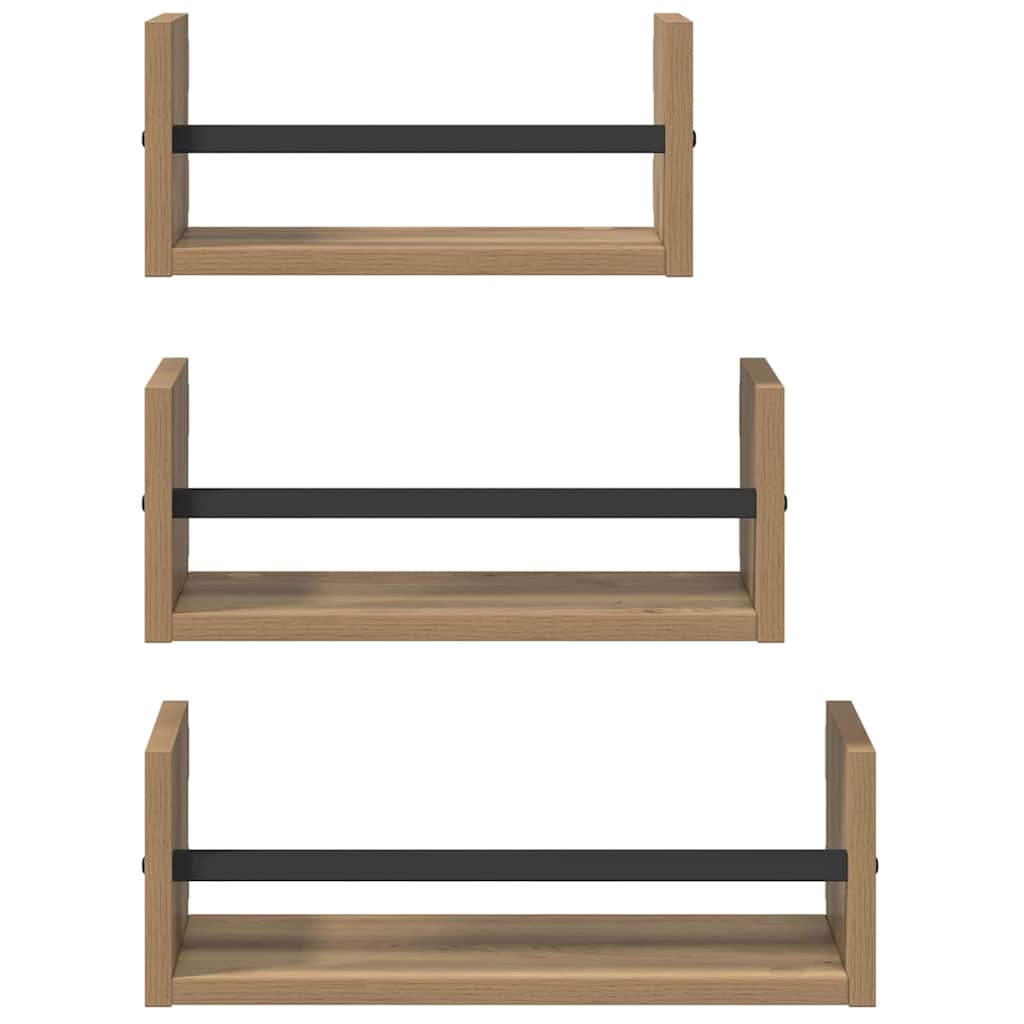 Set zidnih polica s policom 3 pcs Umjetnički hrast 40x16x14cm