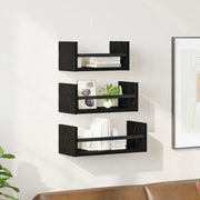 Set zidnih polica 3 pcs Crni hrast 40x16x14cm Konstruirano drvo