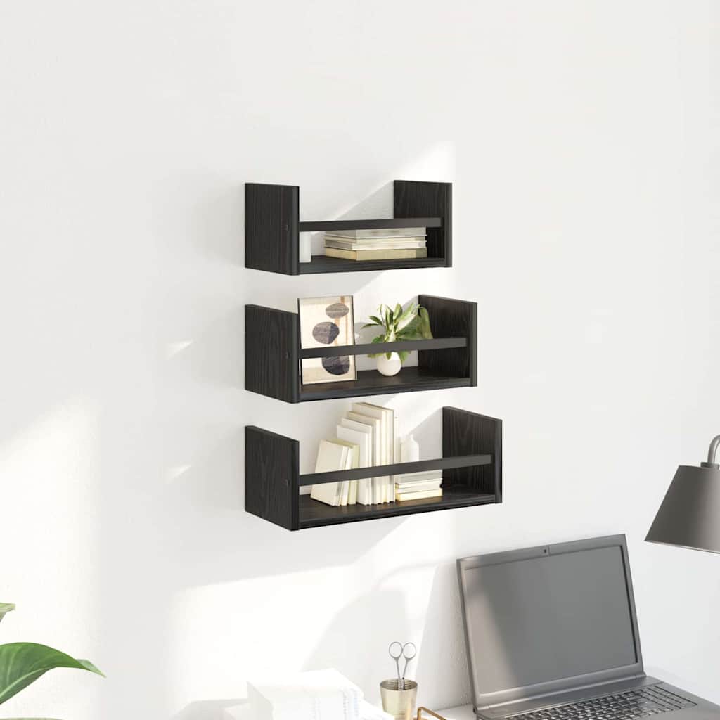Set zidnih polica 3 pcs Crni hrast 40x16x14cm Konstruirano drvo