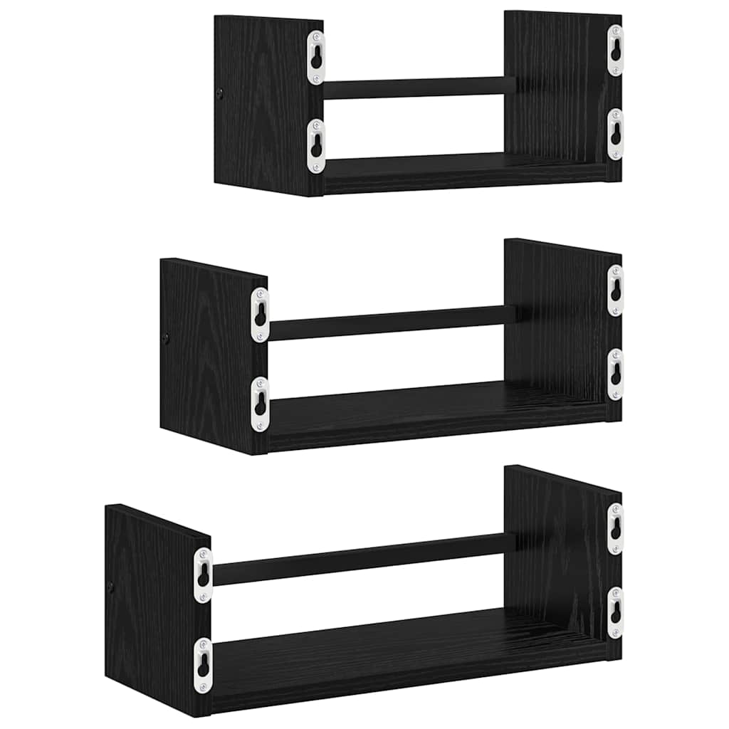 Set zidnih polica 3 pcs Crni hrast 40x16x14cm Konstruirano drvo