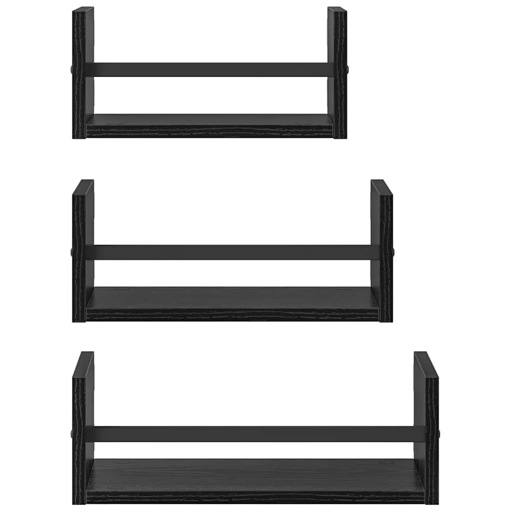 Set zidnih polica 3 pcs Crni hrast 40x16x14cm Konstruirano drvo