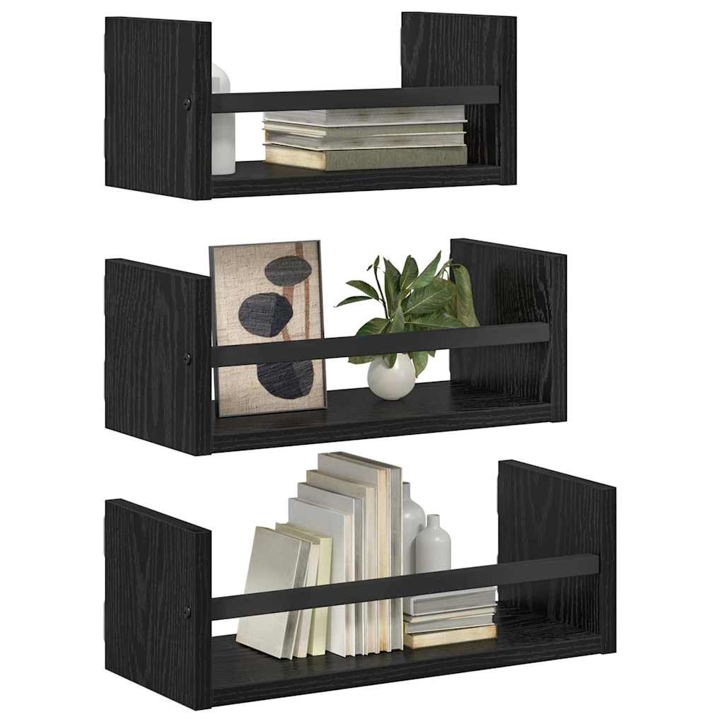 Set zidnih polica 3 pcs Crni hrast 40x16x14cm Konstruirano drvo