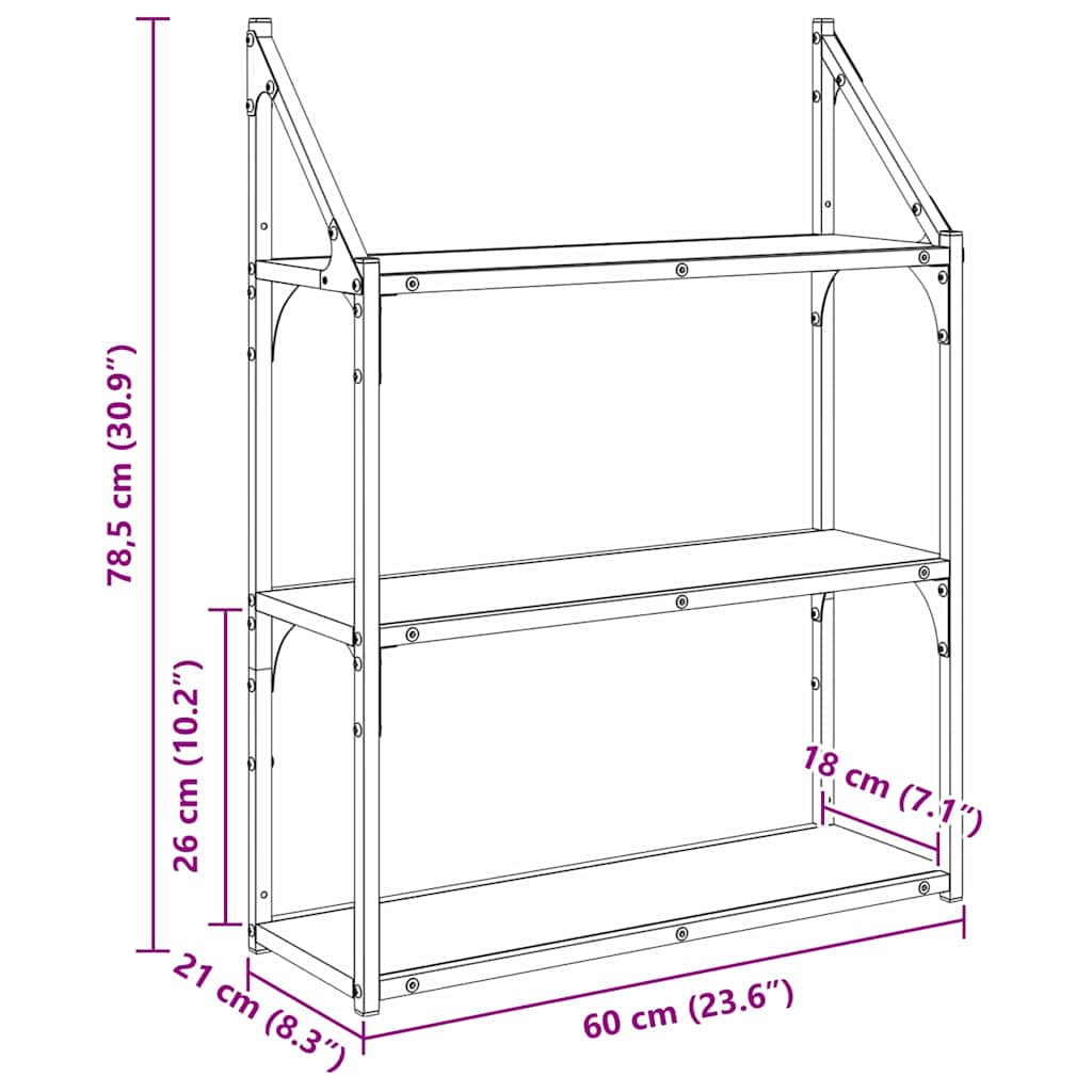 Polica na zidu Crni hrast 60 x 21 x 78,5 cm Konstruirano drvo
