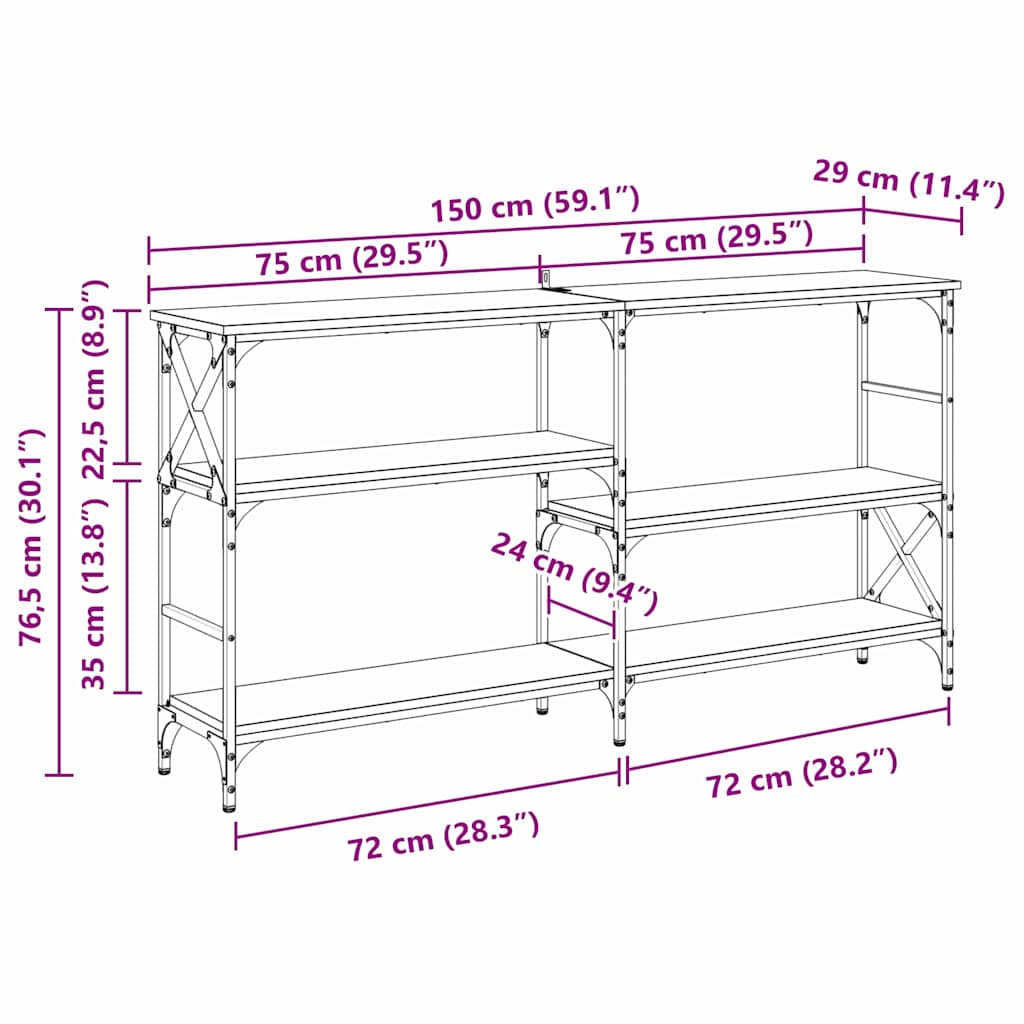 Konzolna stolica s policom Crni hrast 150 x 29 x 76,5 cm