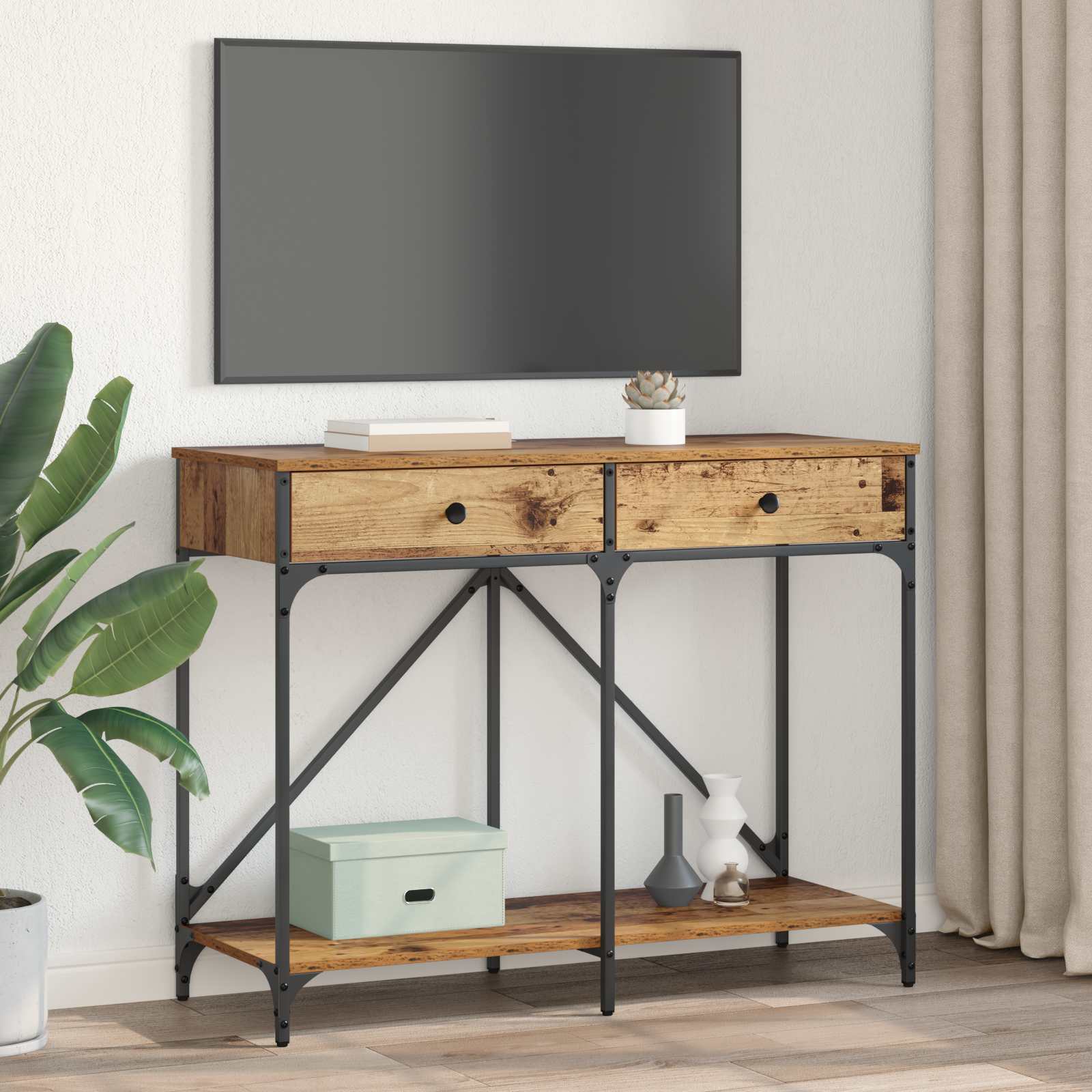 Konzolna stolica s ladicama Staro drvo 100 x 39 x 78,5 cm