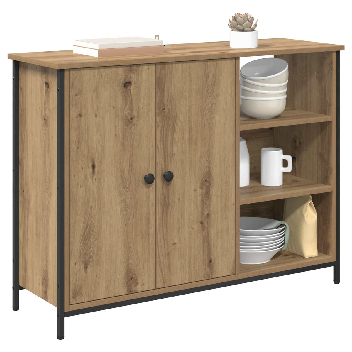 Komoda siva boja hrasta 100 x 33 x 75 cm konstruirano drvo