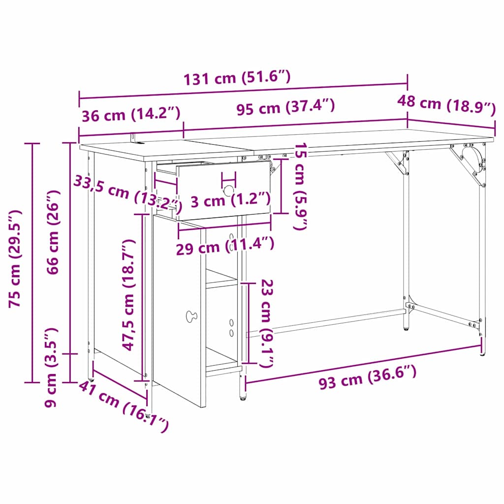 Računalni stol Crni hrast 131 x 48 x 75 cm Konstruirano drvo