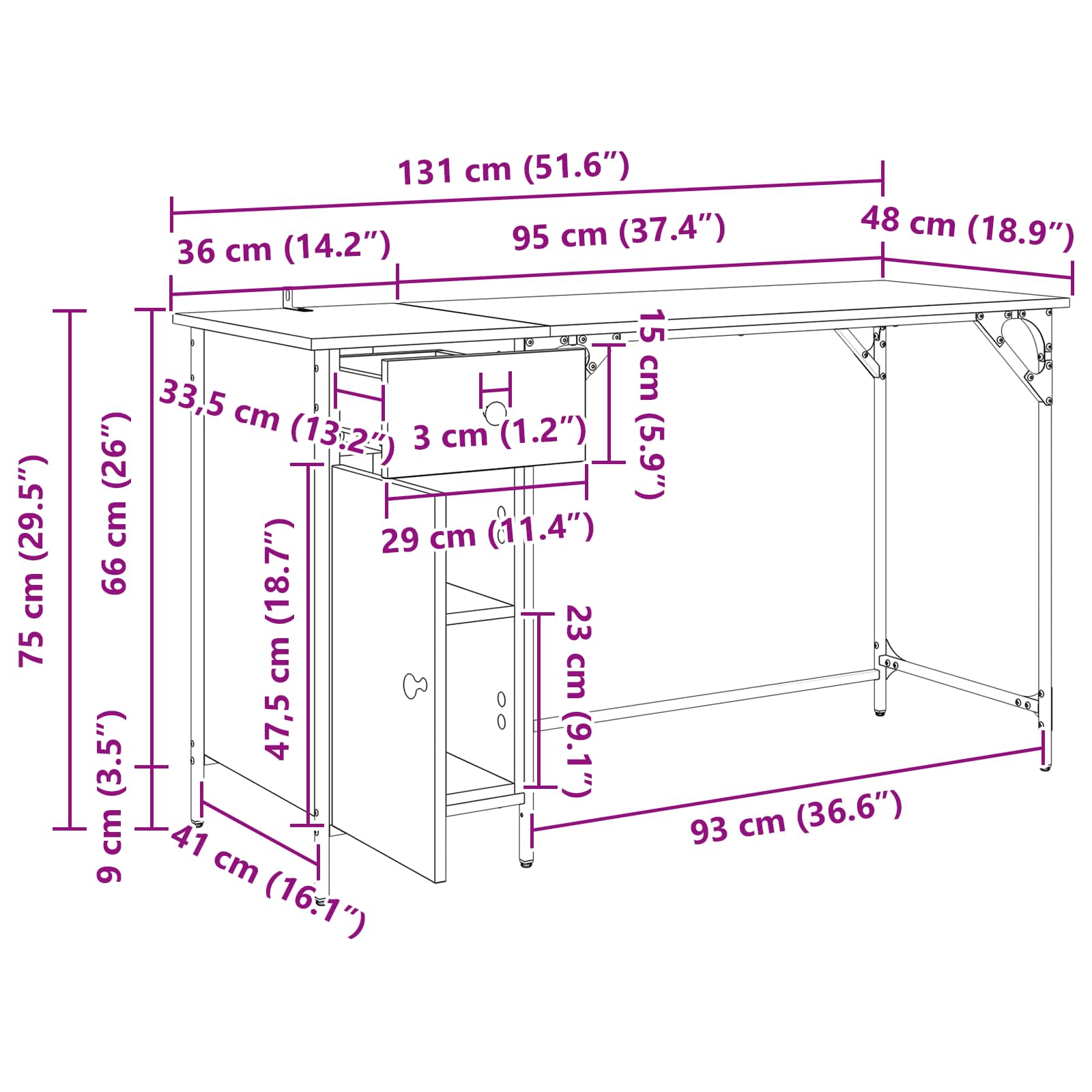 Računalni stol Crni hrast 131 x 48 x 75 cm Konstruirano drvo