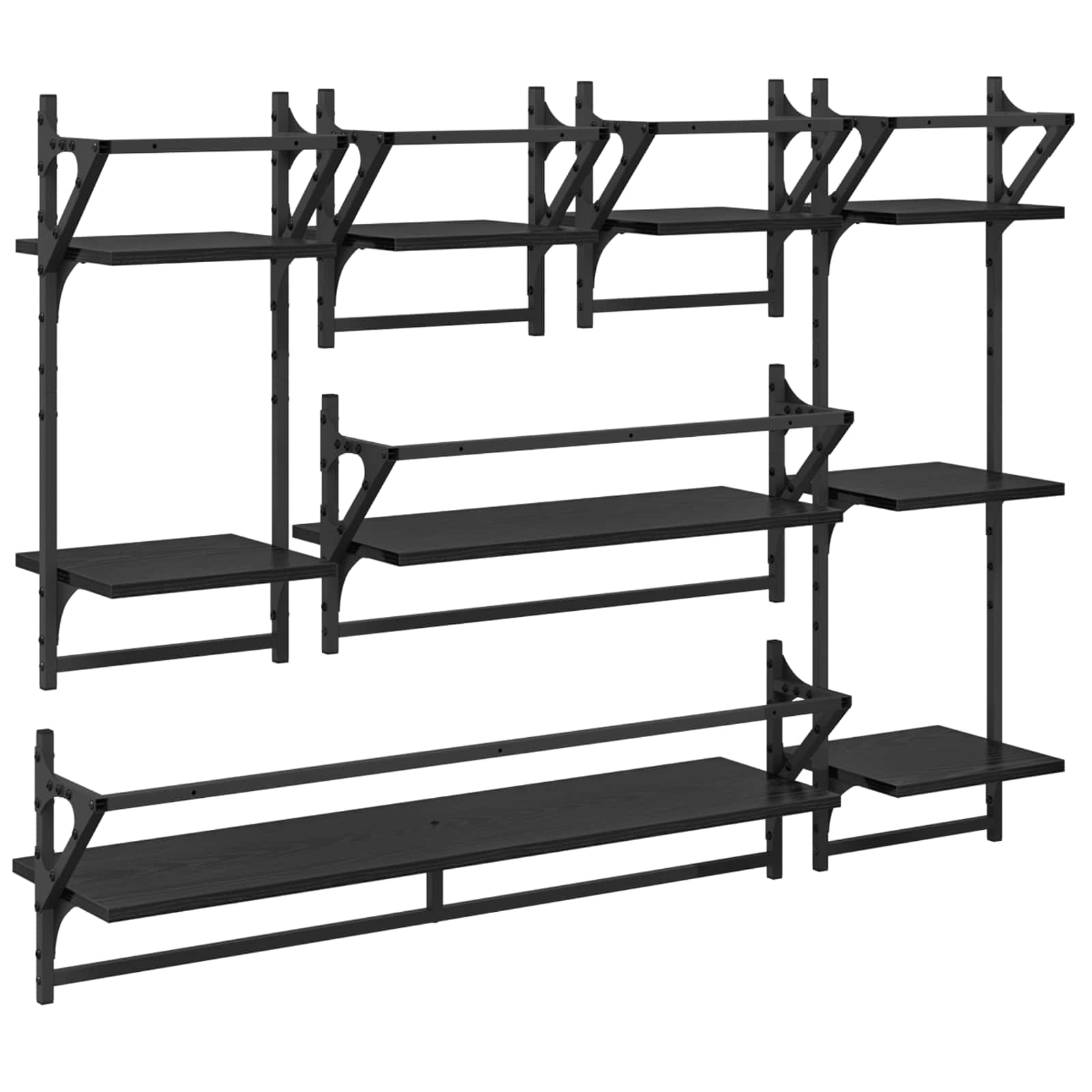Set zidnih polica s policom 6 pcs Crni hrast 100 x 25 x 30 cm