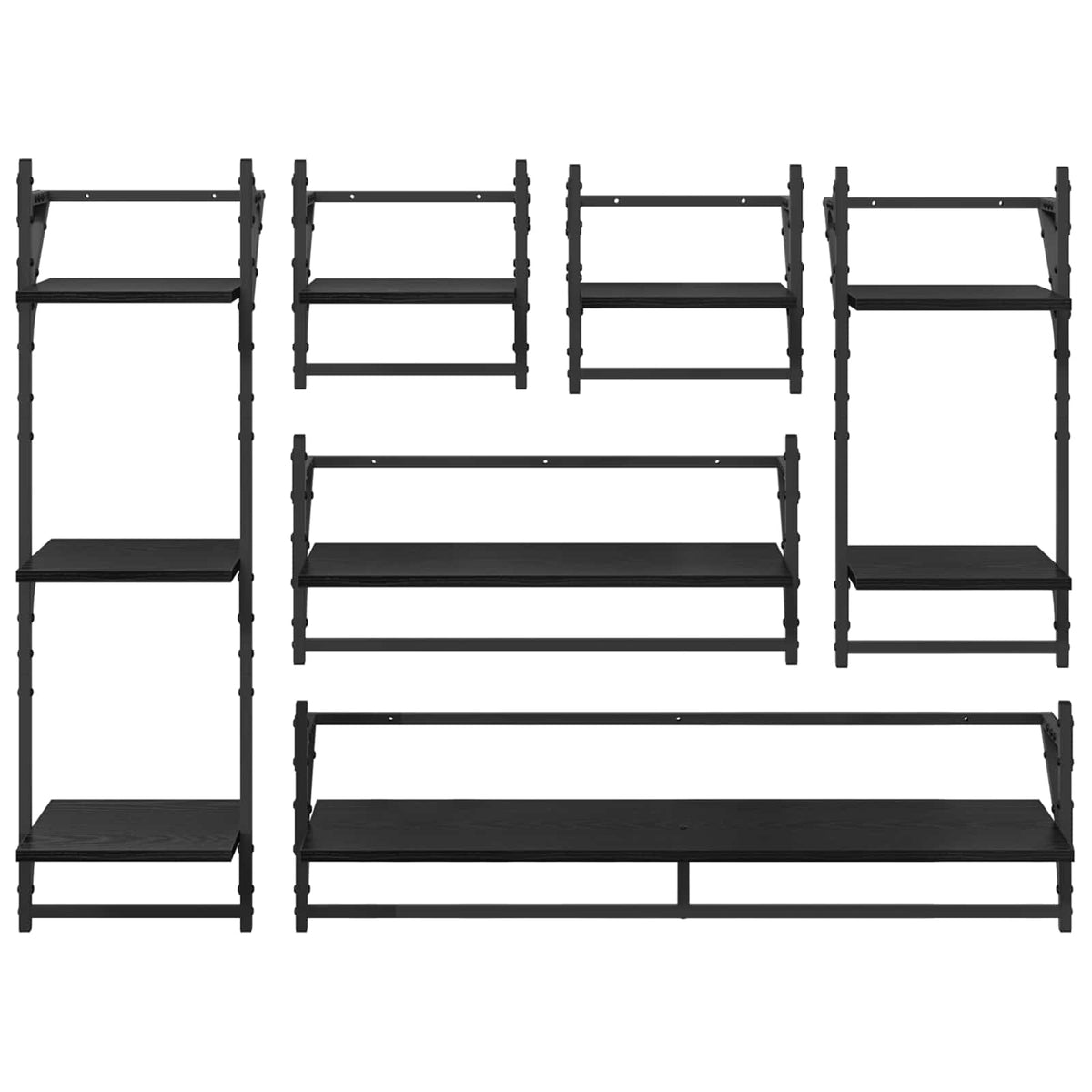Set zidnih polica s policom 6 pcs Crni hrast 100 x 25 x 30 cm