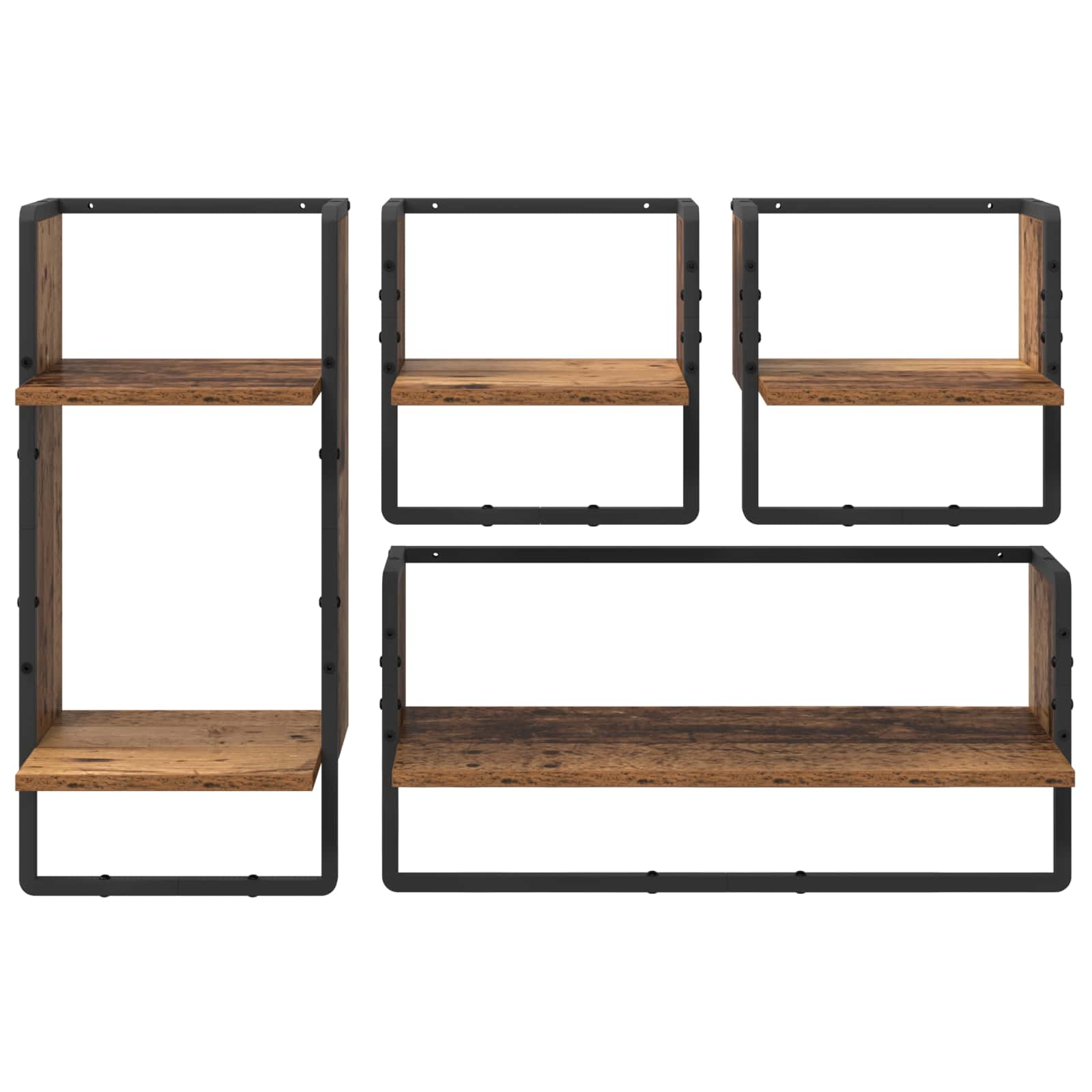 Set zidnih polica s policom 4 pcs Staro drvo 65 x 25 x 30 cm