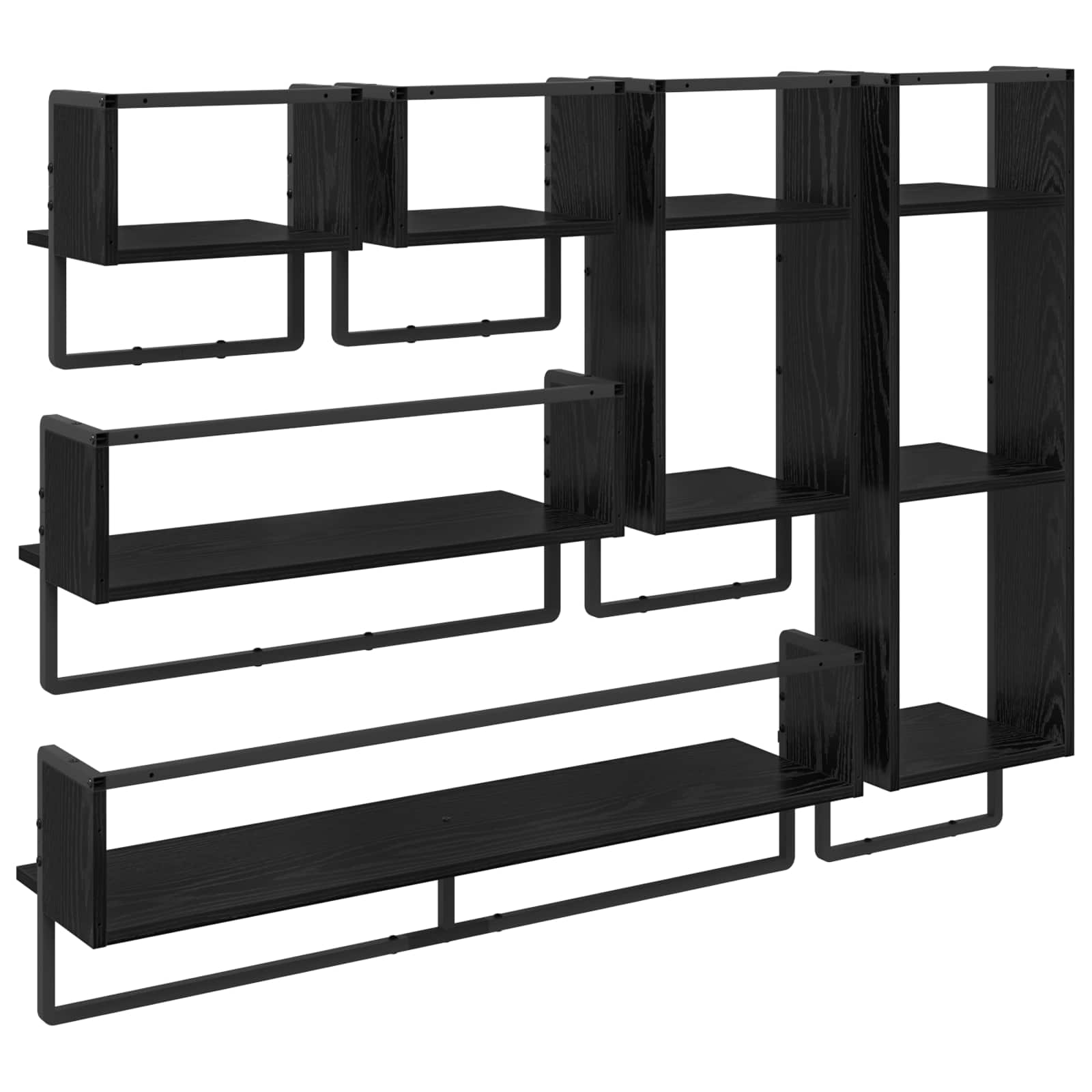 Set zidnih polica s policom 6 pcs Crni hrast 100 x 25 x 30 cm