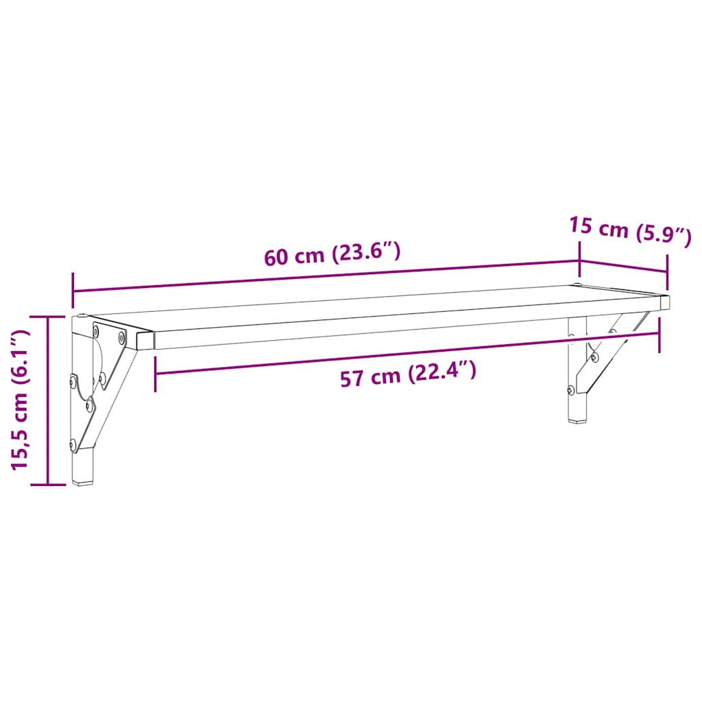 Police na zidu s policom 2 pcs Crni hrast 60 x 15 x 15,5 cm