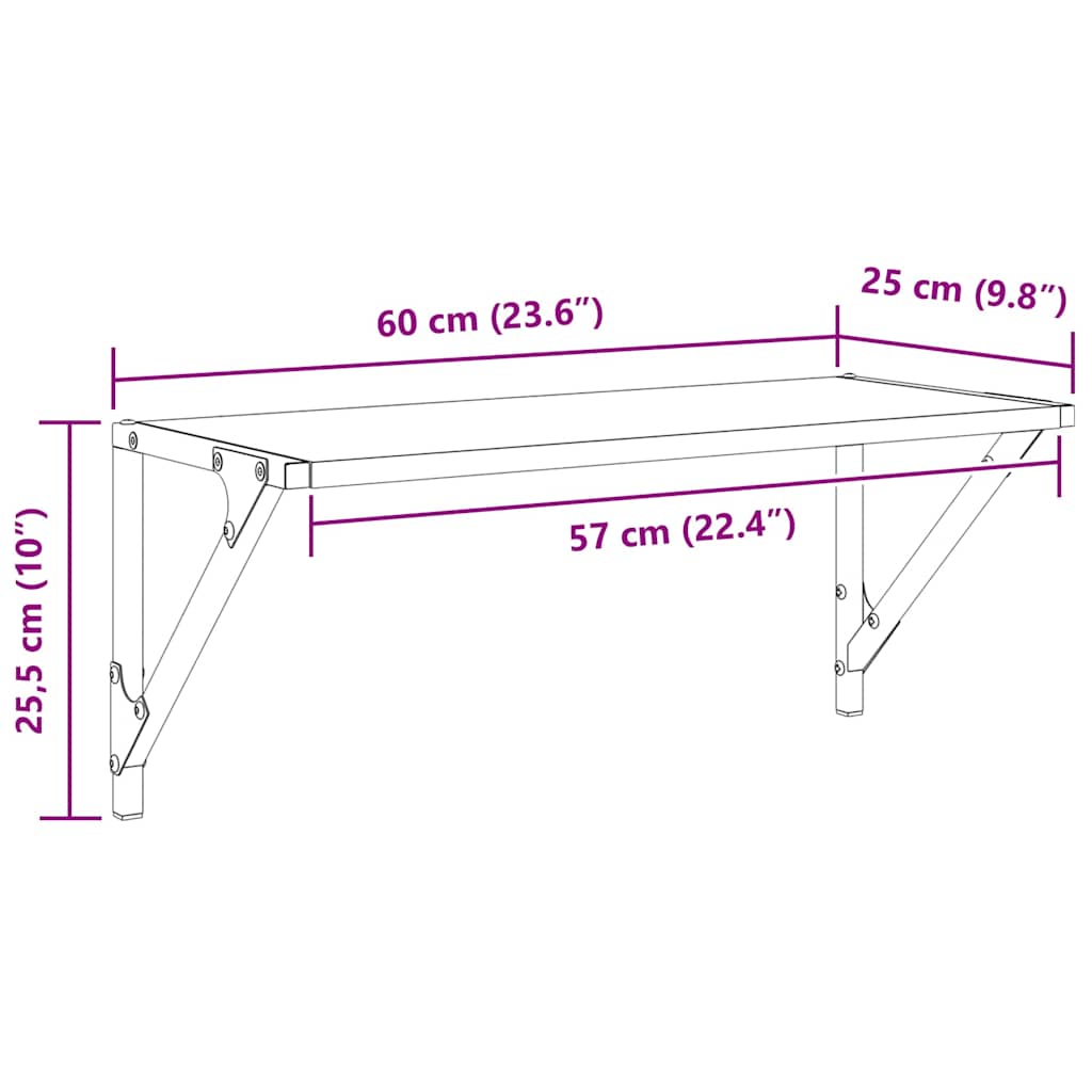 Police na zidu s policom 2 pcs Crni hrast 60 x 25 x 25,5 cm