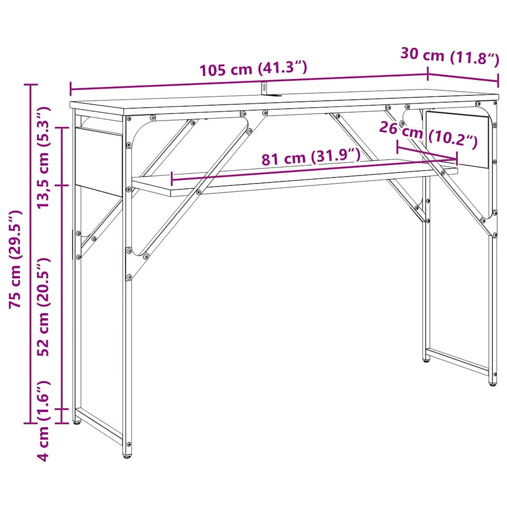 Konzolnistol Crni hrast 105x30x75cm Konstruirano drvo