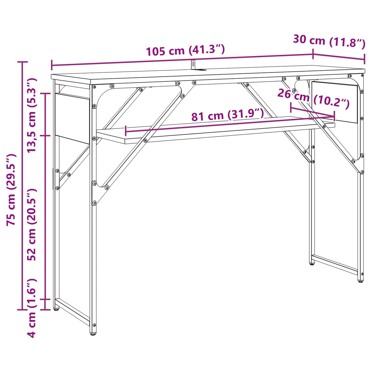 Konzolnistol Crni hrast 105x30x75cm Konstruirano drvo