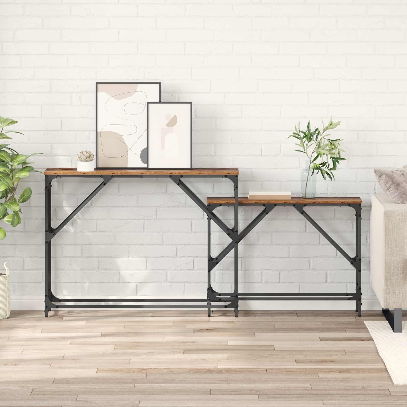 Konzolna stolica 2 pcs Staro drvo 100 x 28 x 75 cm