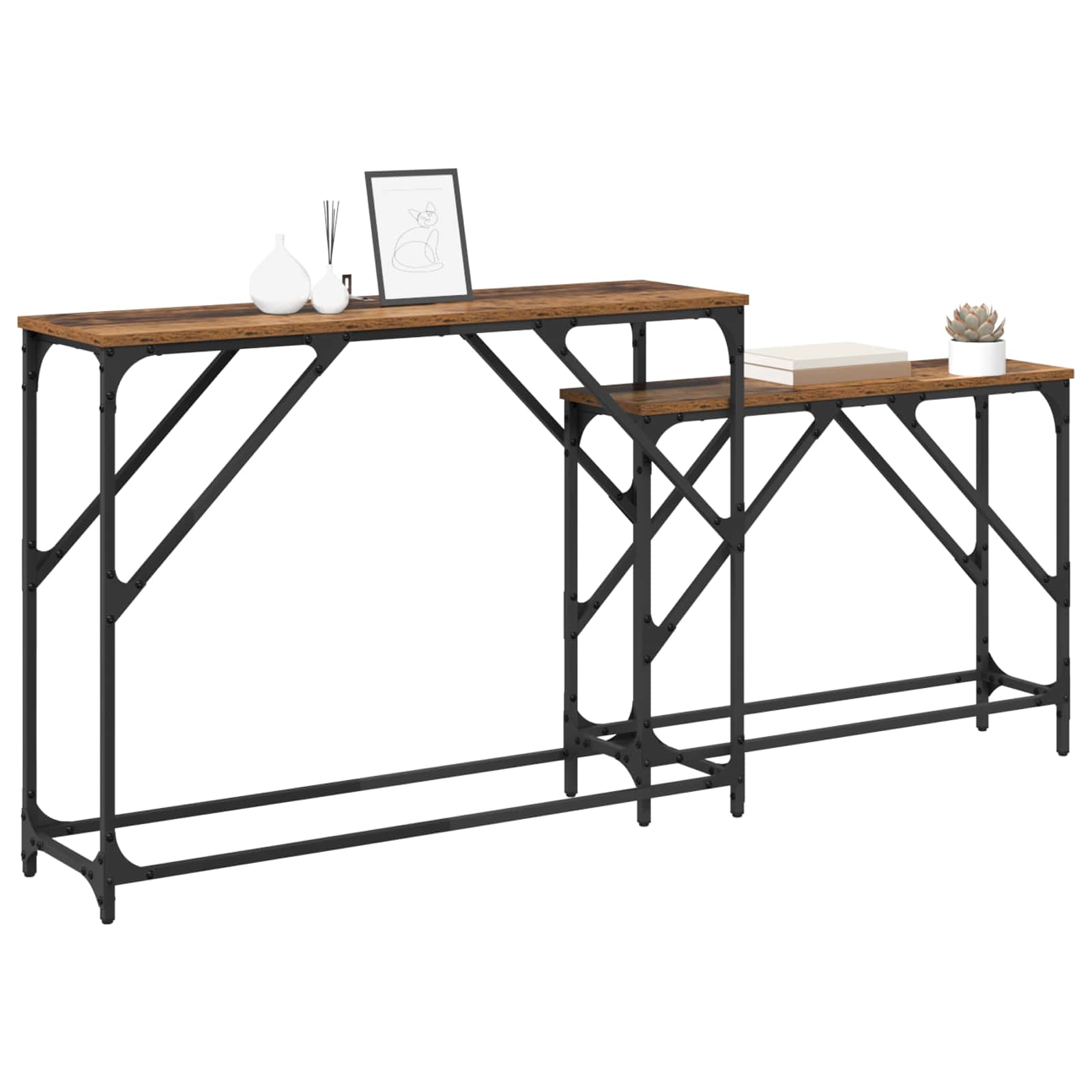 Konzolna stolica 2 pcs Staro drvo 100 x 28 x 75 cm
