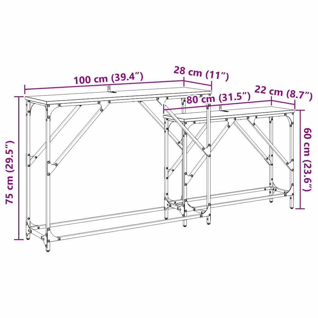 Konzolna stolica 2 pcs Staro drvo 100 x 28 x 75 cm