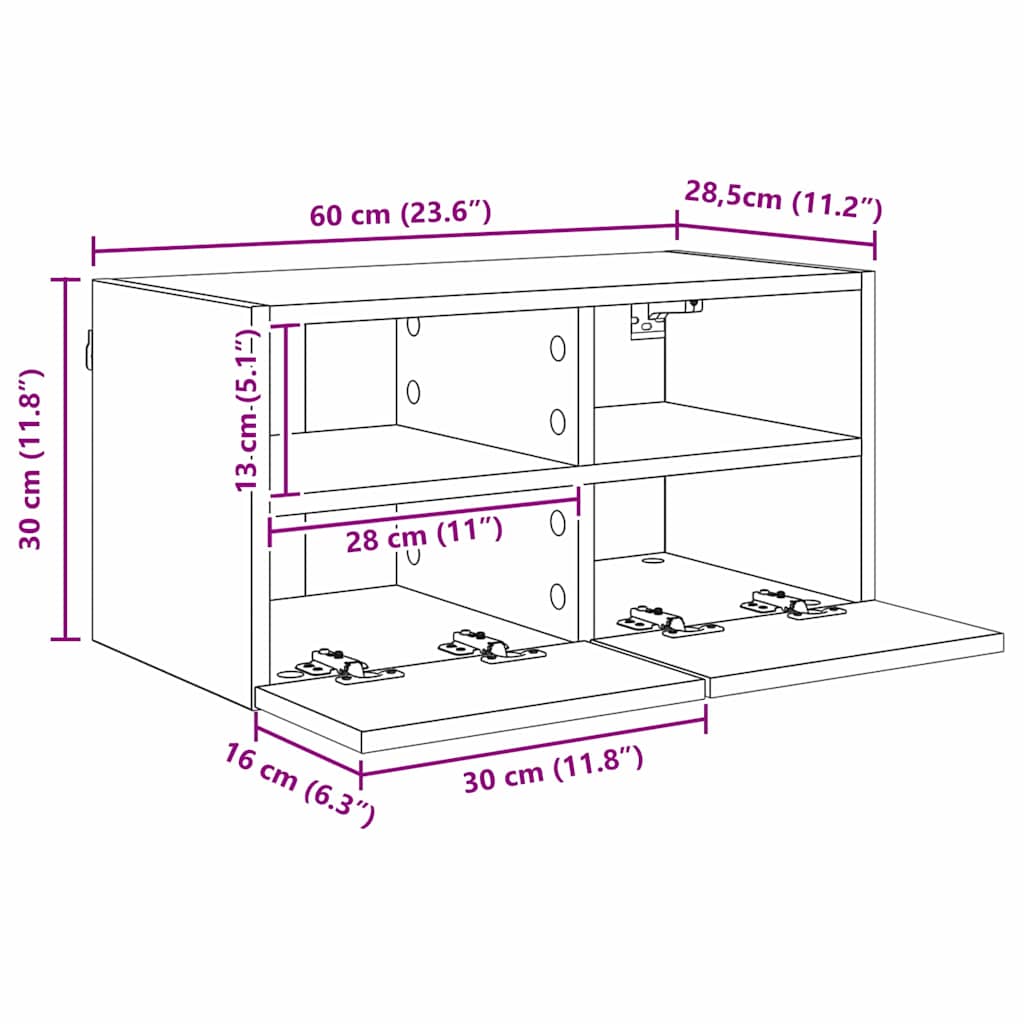 TV zidni ormar Zidne Umjetnički hrast 60 x 30 x 30 cm