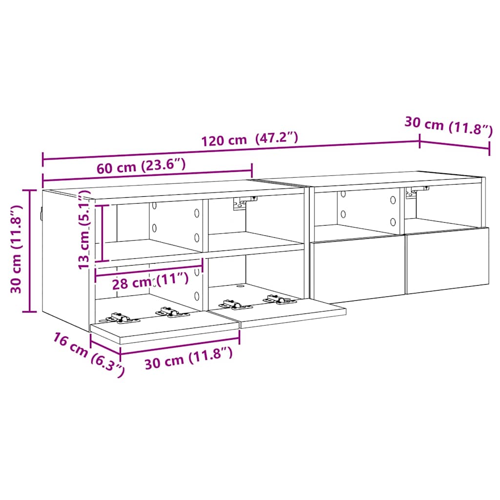 TV zidni ormari Zidne 2 pcs Umjetnički hrast 60 x 30 x 30 cm