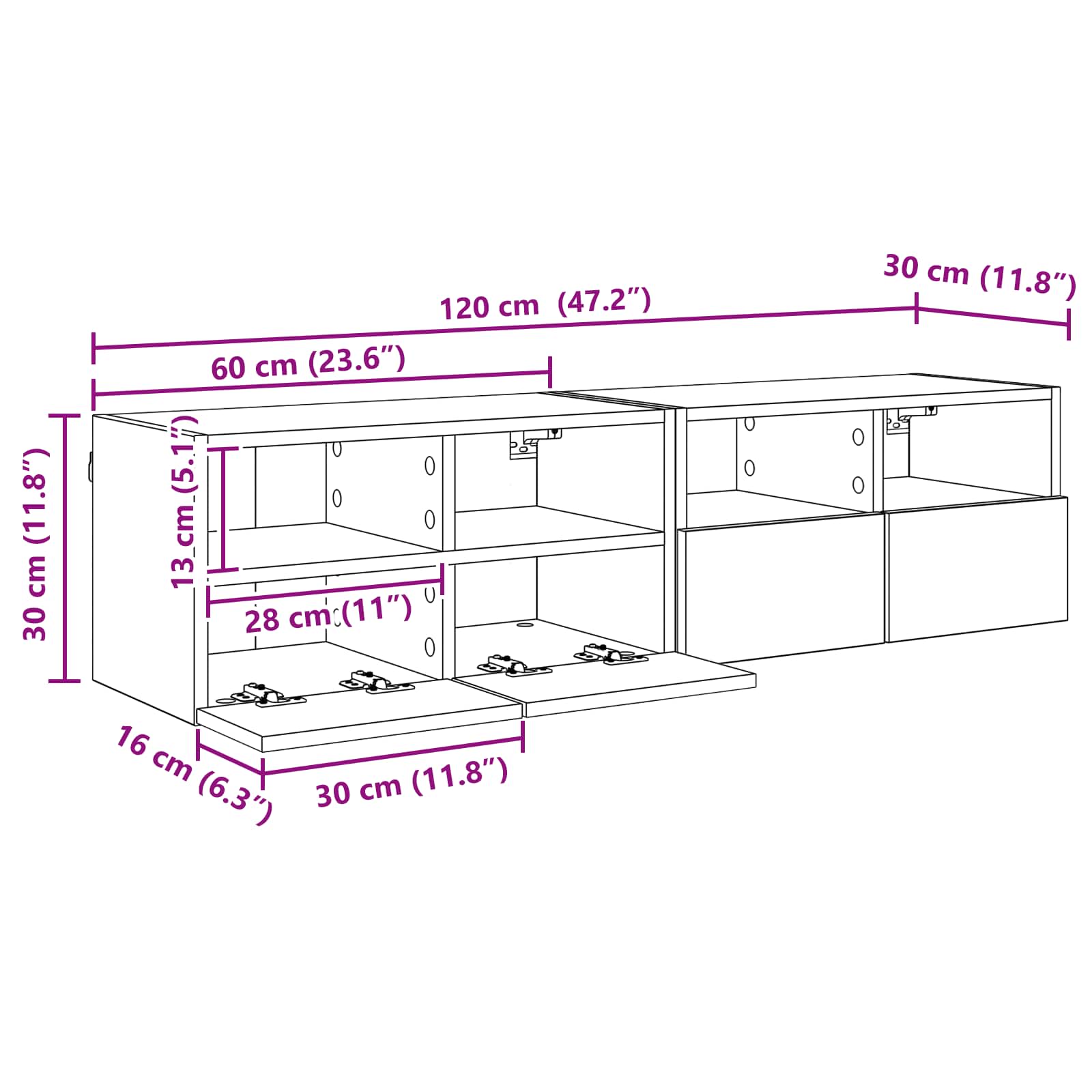 TV zidni ormari Zidne 2 pcs Umjetnički hrast 60 x 30 x 30 cm