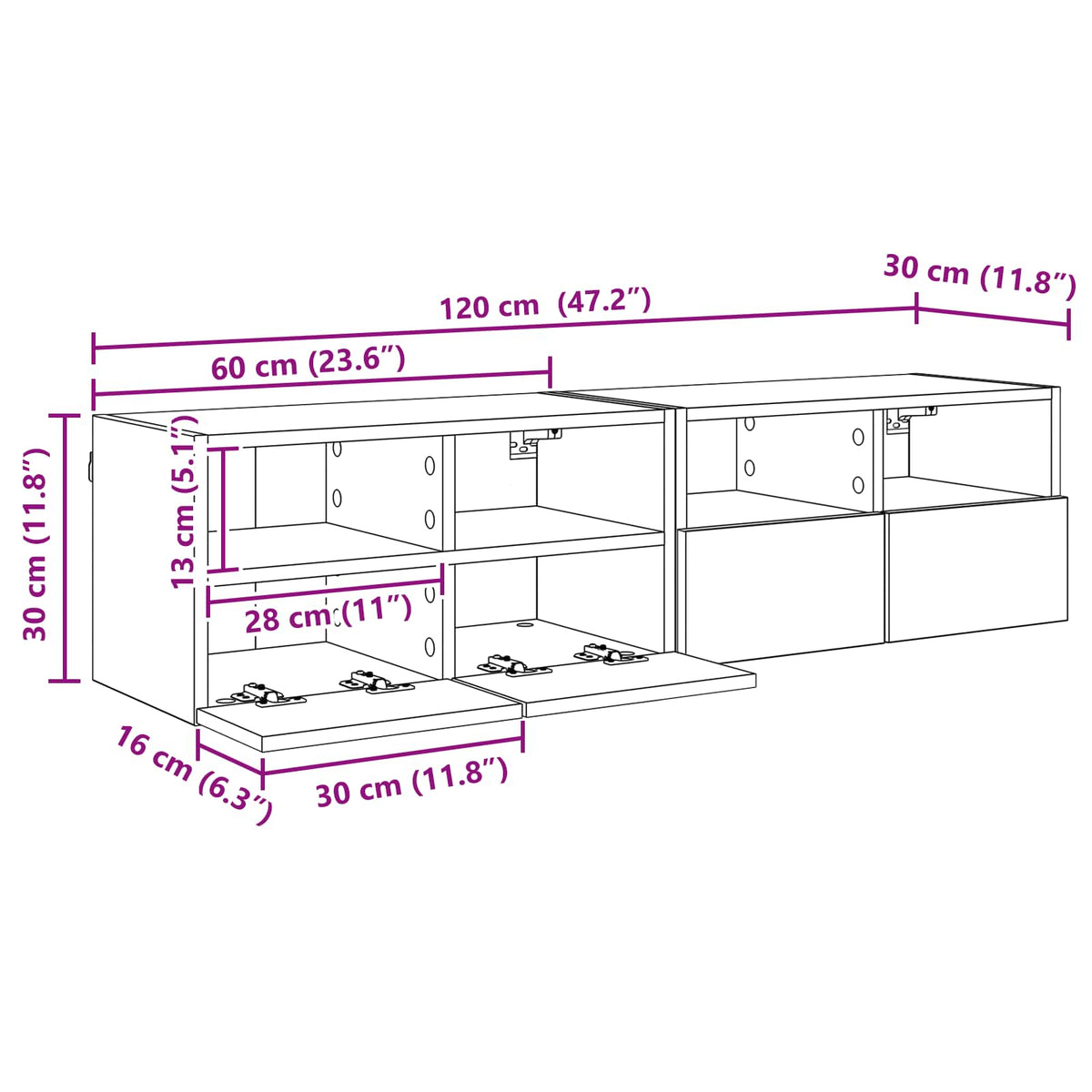 TV zidni ormari Zidne 2 pcs Crni hrast 60 x 30 x 30 cm