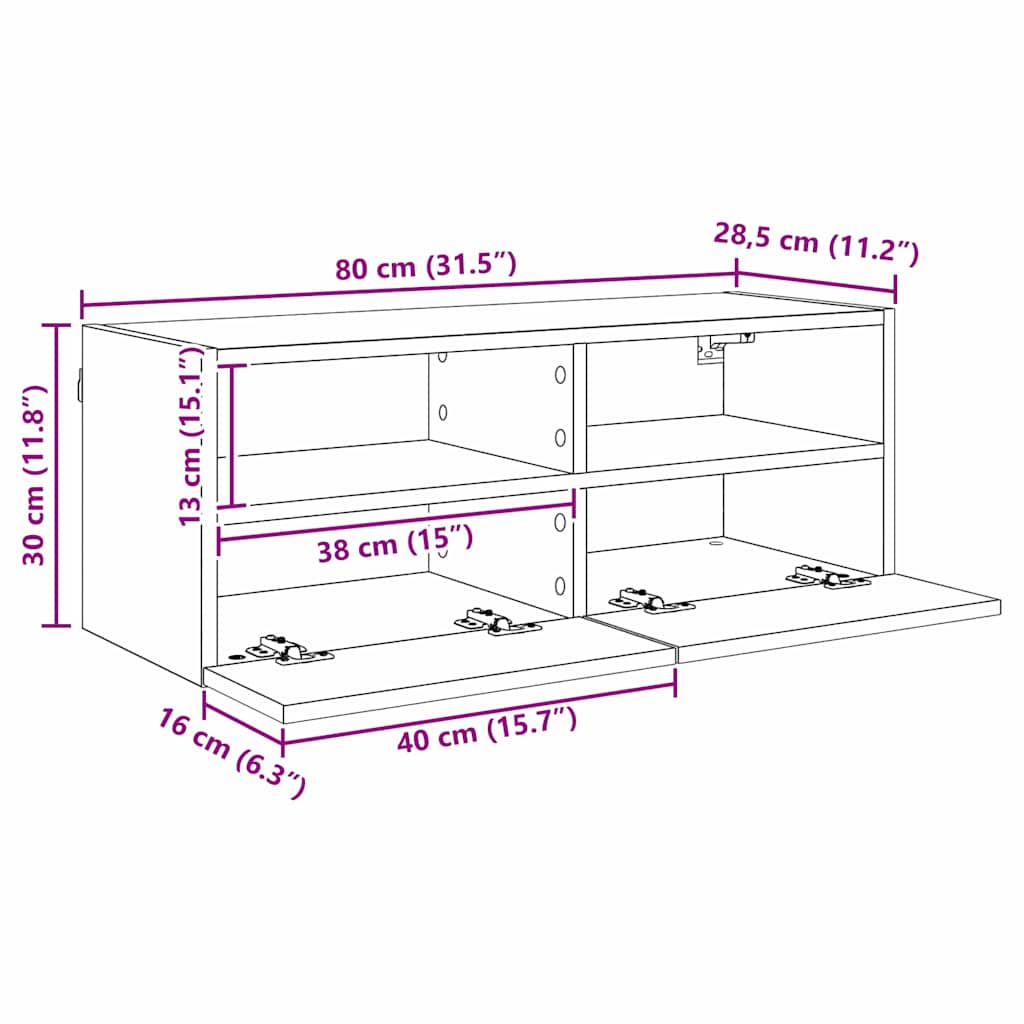 TV zidni ormar Zidne Umjetnički hrast 80 x 30 x 30 cm