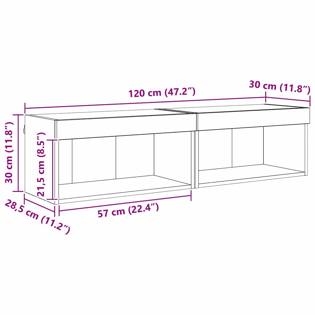 Set TV komoda Zidne 2 pcs Umjetnički hrast 60 x 30 x 30 cm
