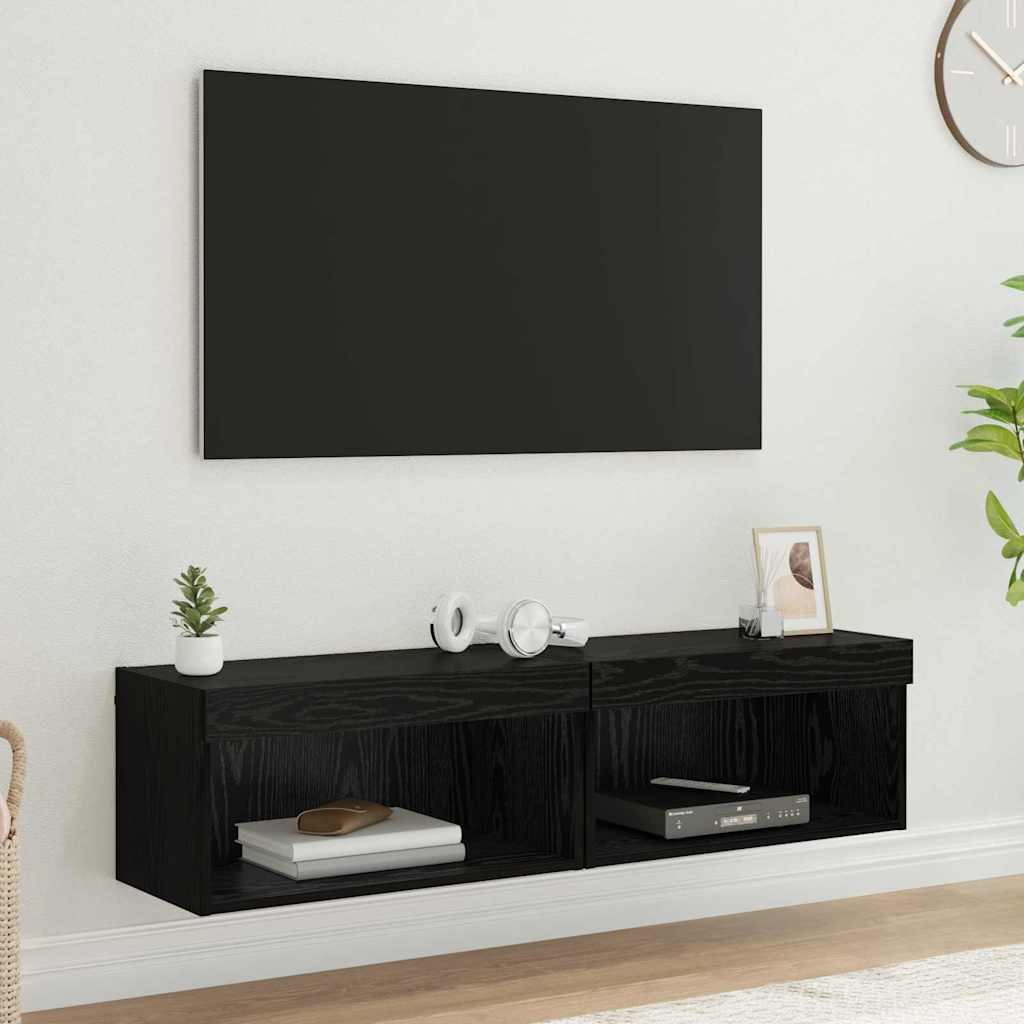 Set TV komoda s LED svjetlima 2 pcs Crni hrast 60 x 30 x 30 cm