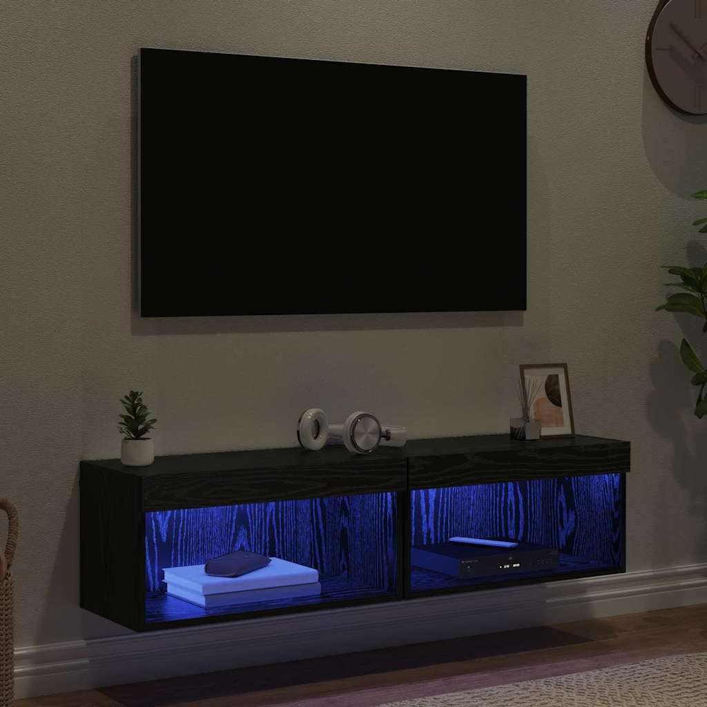 Set TV komoda s LED svjetlima 2 pcs Crni hrast 60 x 30 x 30 cm