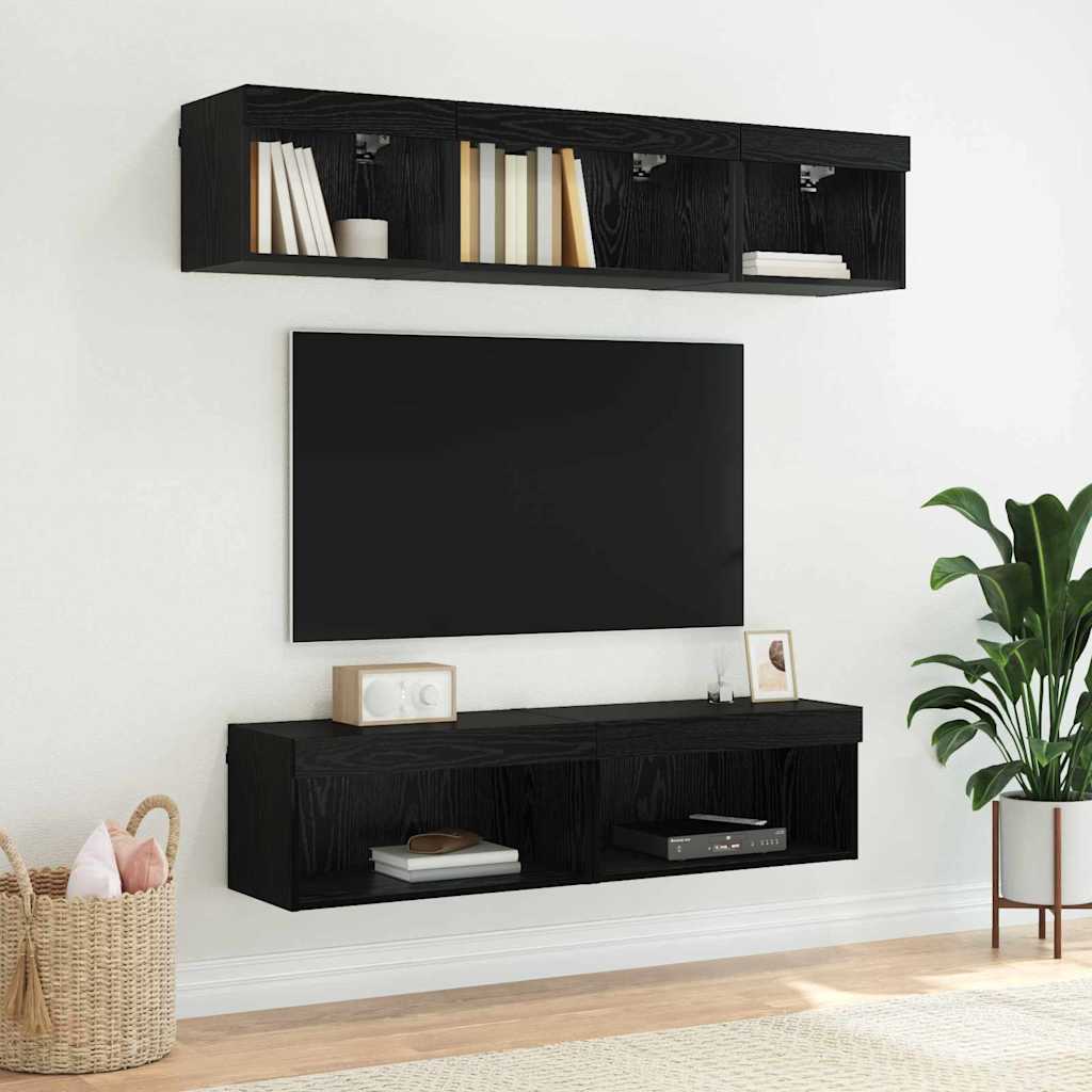 Set TV komoda s LED svjetlima 2 pcs Crni hrast 60 x 30 x 30 cm