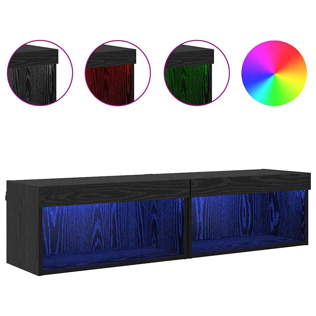 Set TV komoda s LED svjetlima 2 pcs Crni hrast 60 x 30 x 30 cm