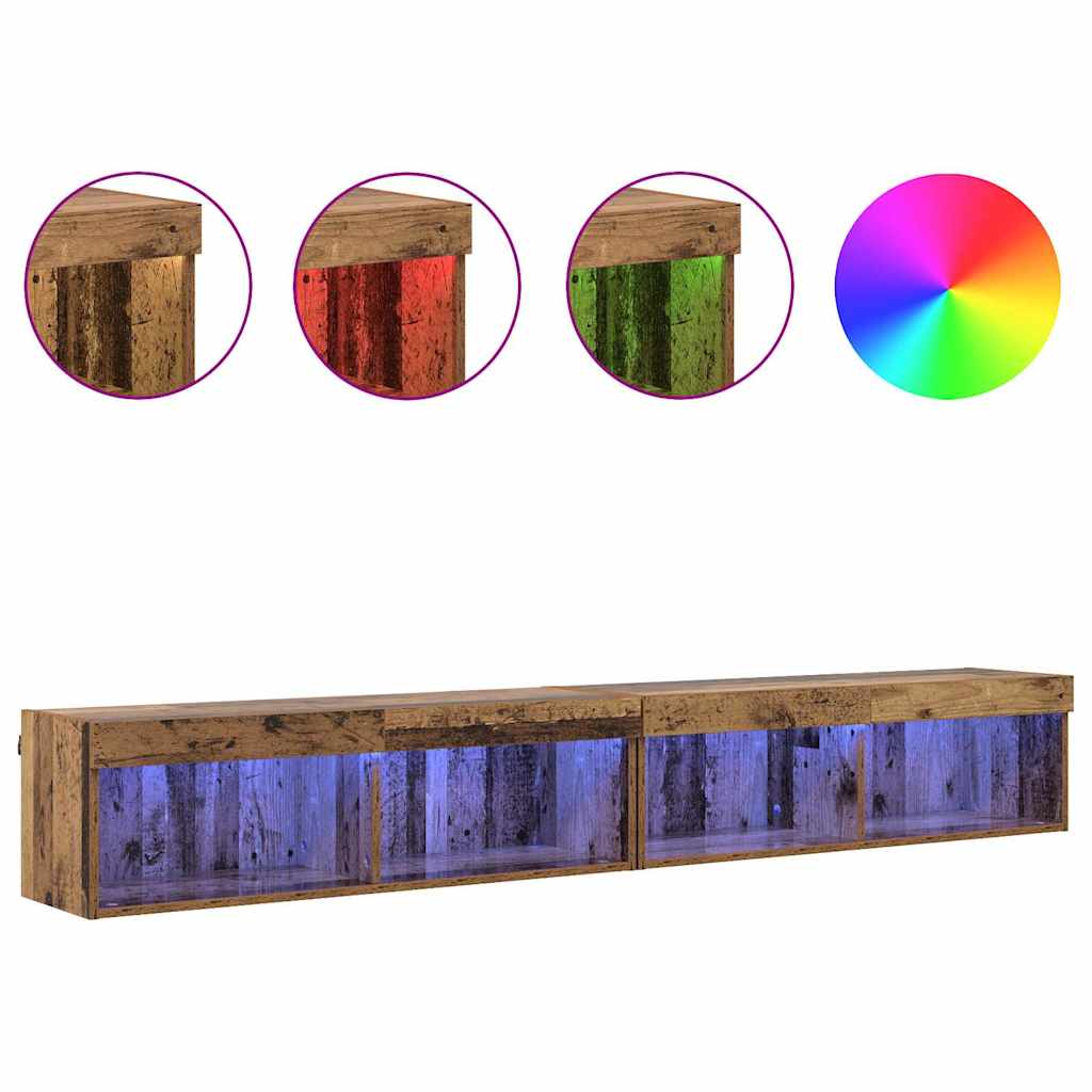Set TV komoda s LED svjetlima 2 pcs Staro drvo 100 x 30 x 30 cm