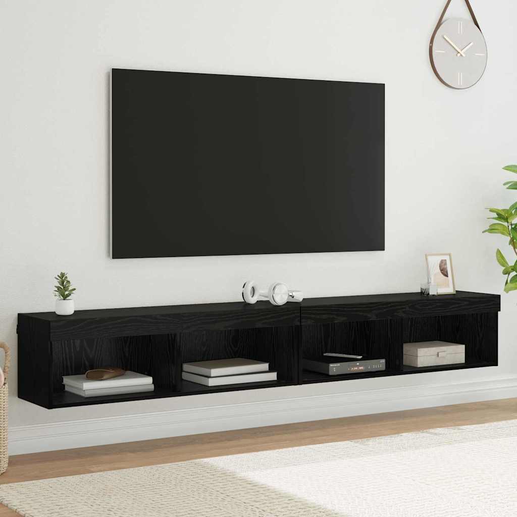 Set TV komoda s LED svjetlima 2 pcs Crni hrast 100 x 30 x 30 cm