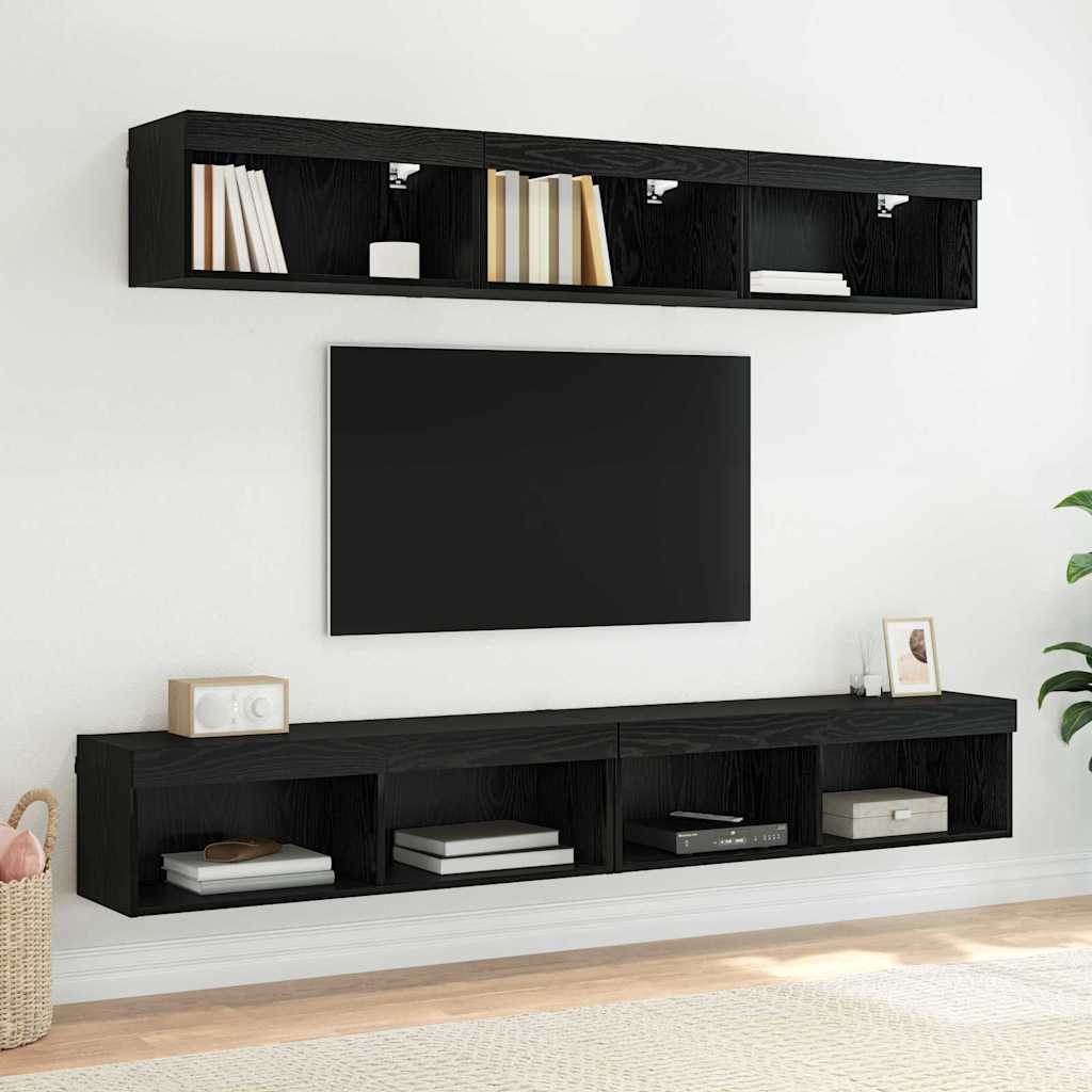 Set TV komoda s LED svjetlima 2 pcs Crni hrast 100 x 30 x 30 cm