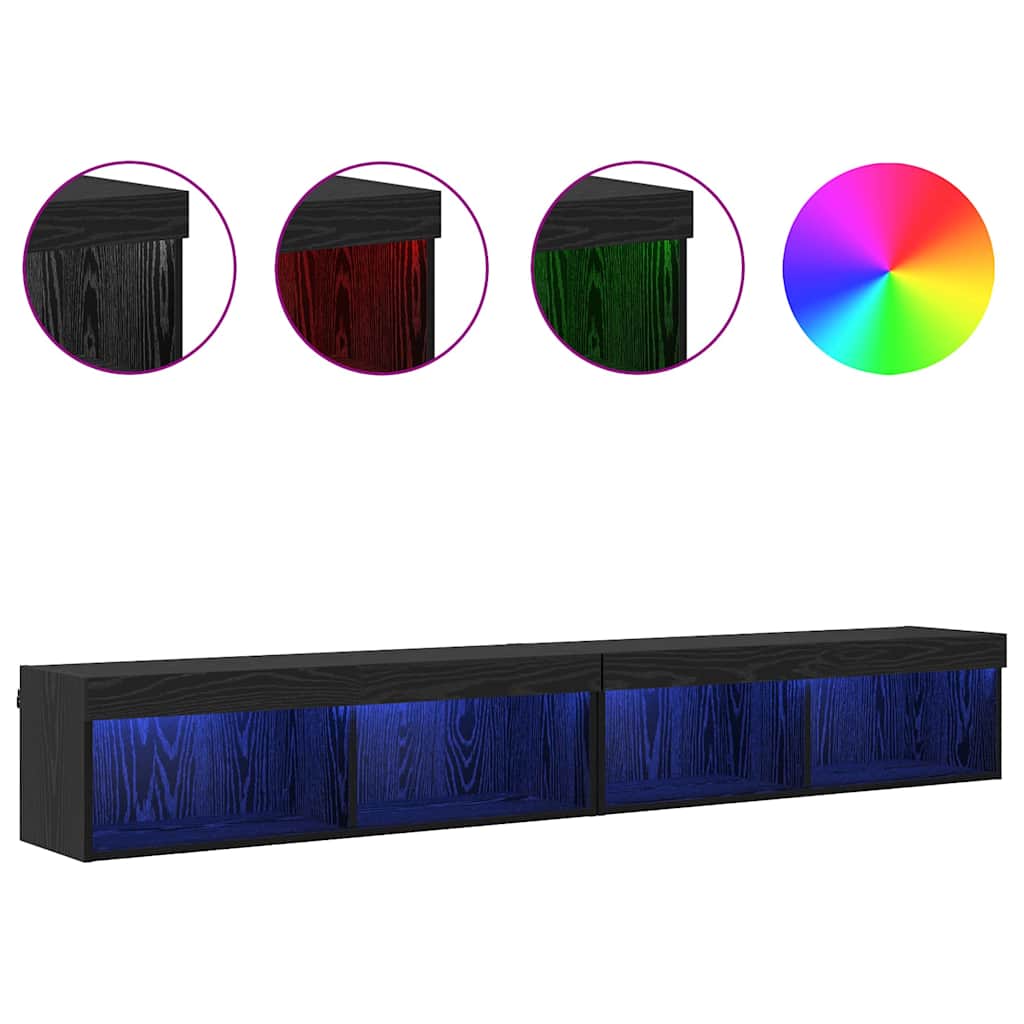 Set TV komoda s LED svjetlima 2 pcs Crni hrast 100 x 30 x 30 cm
