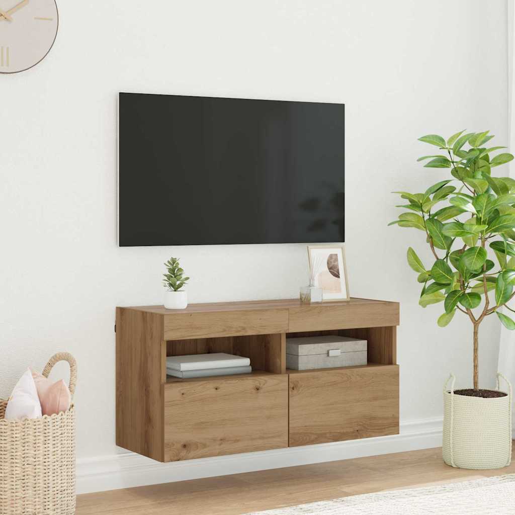 TV zidni ormar s LED svjetlima Umjetnički hrast 80 x 30 x 40 cm