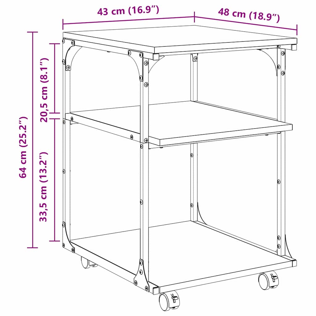 Držač za printer Crni hrast 43 x 48 x 64 cm Konstruirano drvo