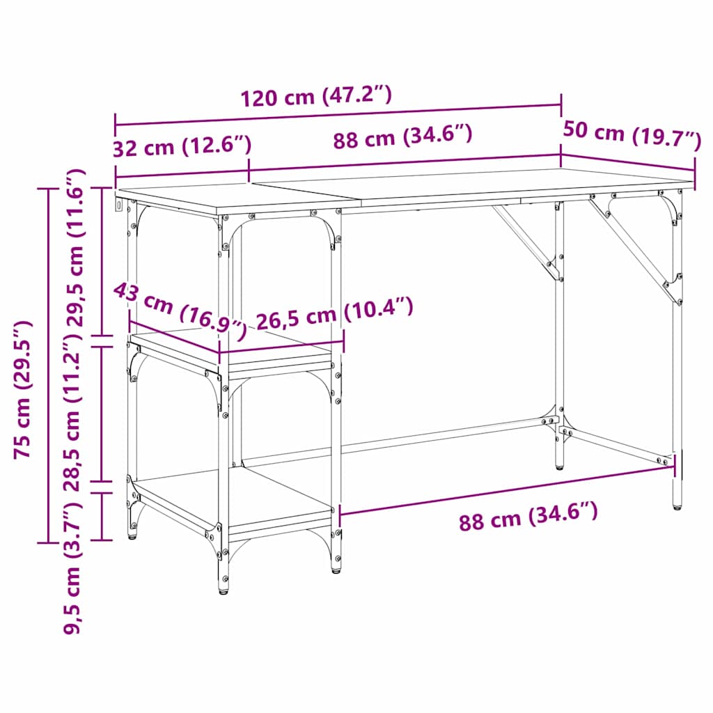 Stol Crni hrast 120 x 50 x 75 cm Konstruirano drvo