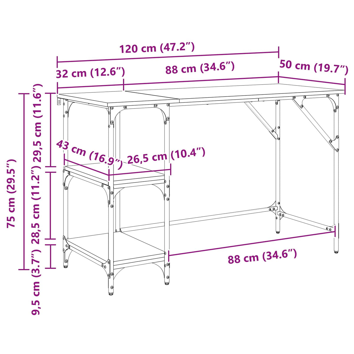Stol Crni hrast 120 x 50 x 75 cm Konstruirano drvo
