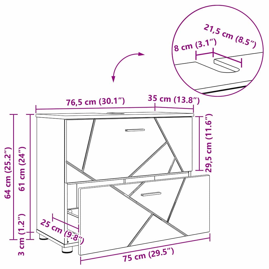 Kupaonski ormar s ladicama Staro drvo 76,5 x 35 x 64 cm