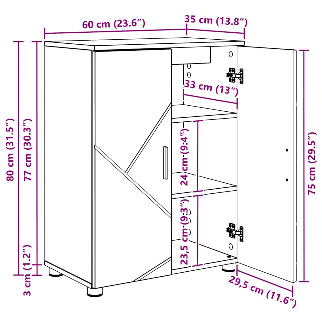 Kupaonski ormar s pohranom s vratima Bijelo 60 x 35 x 80 cm