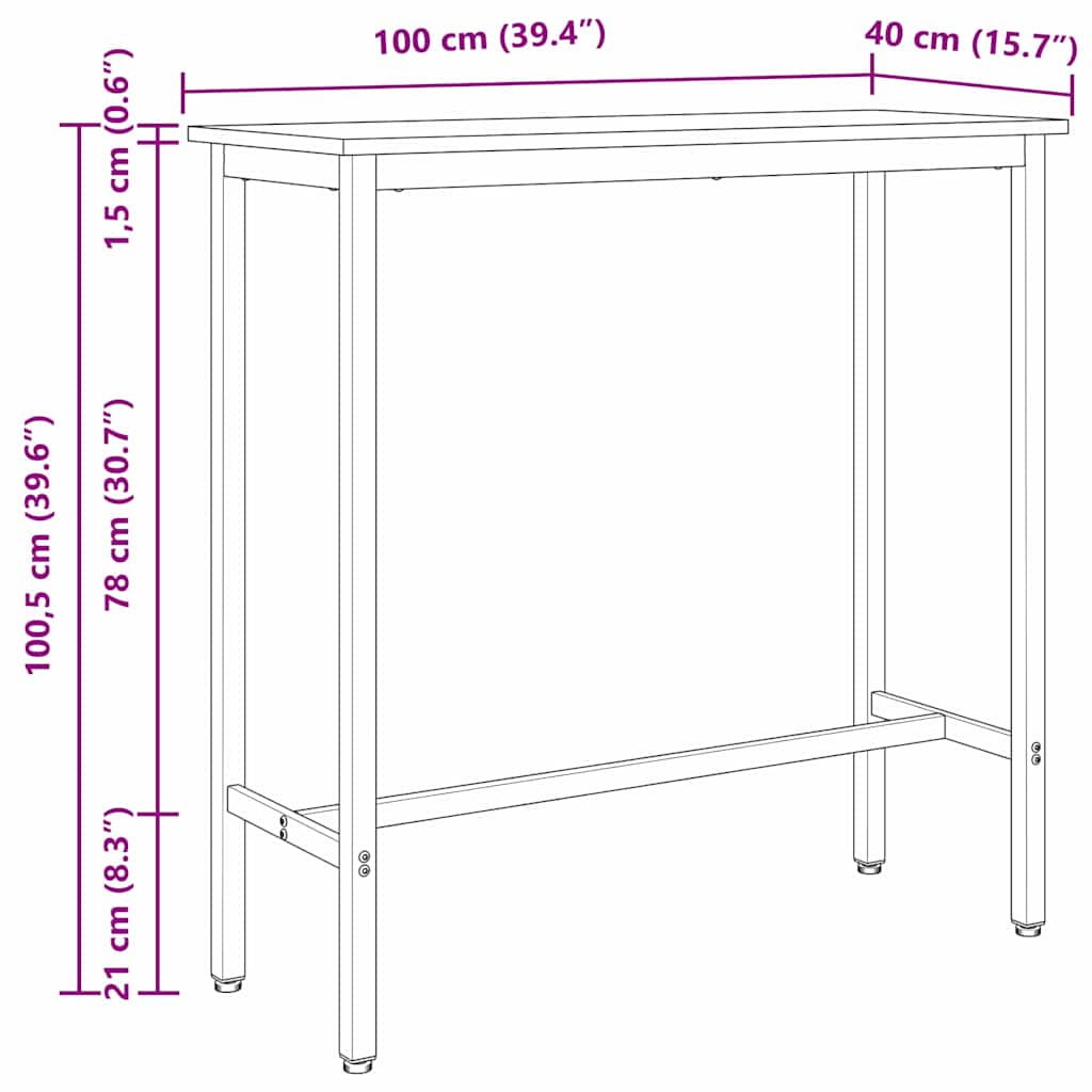 stol Siva Sonoma 100 x 40 x 100,5 cm Inženjerska drva i čelik