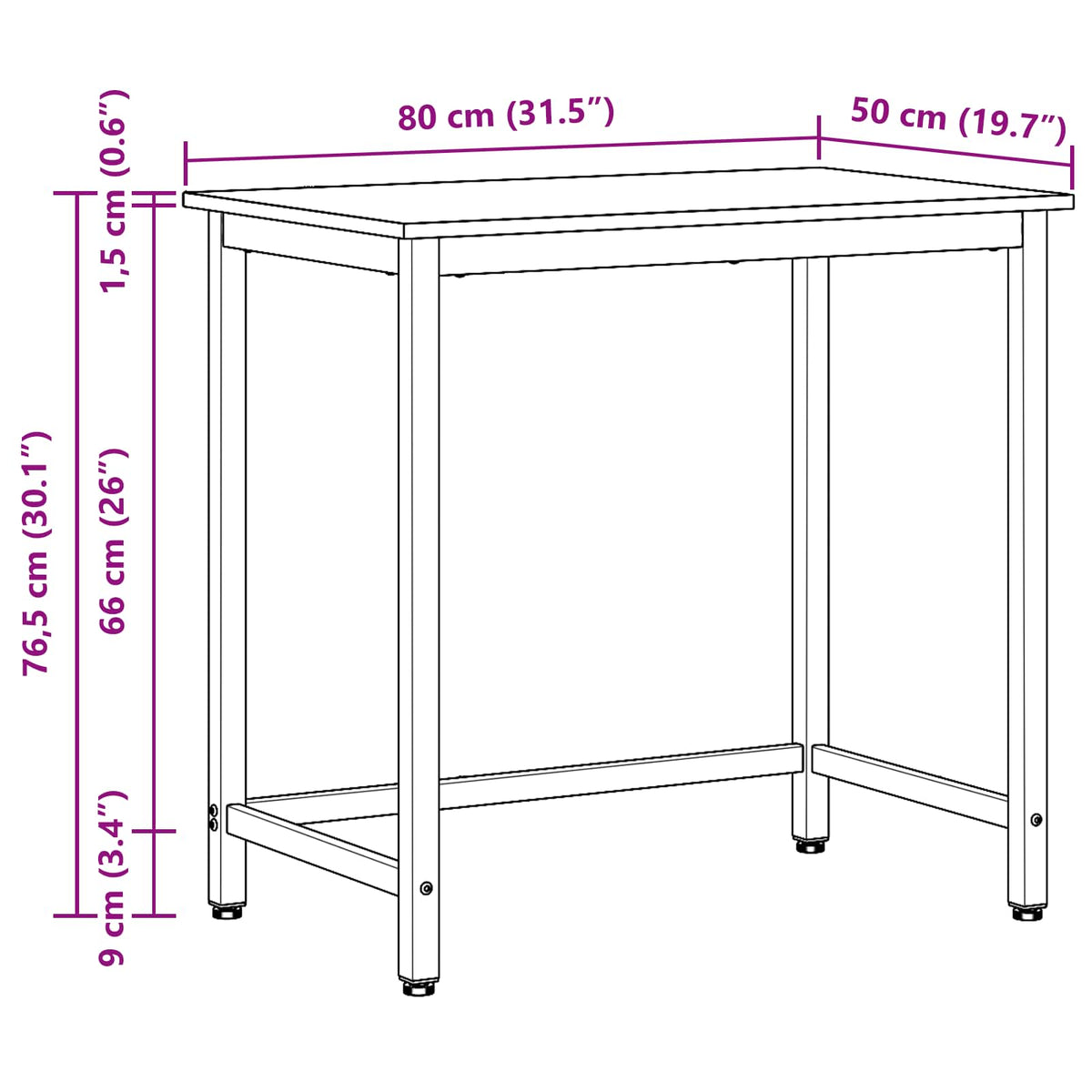 stol Crni hrast 80 x 50 x 76,5 cm Inženjerska drva i čelik