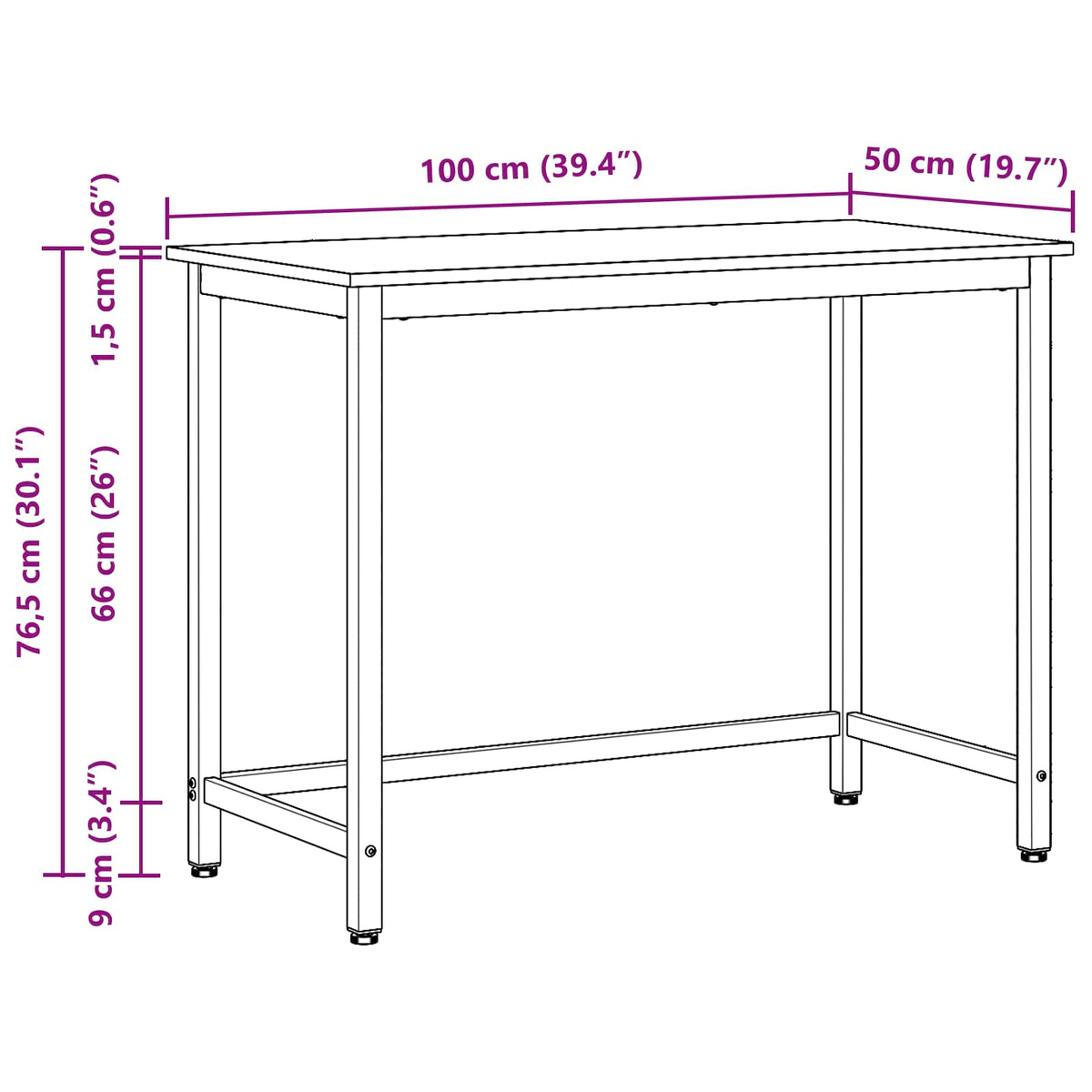 stol Siva Sonoma 100 x 50 x 76,5 cm Inženjerska drva i čelik